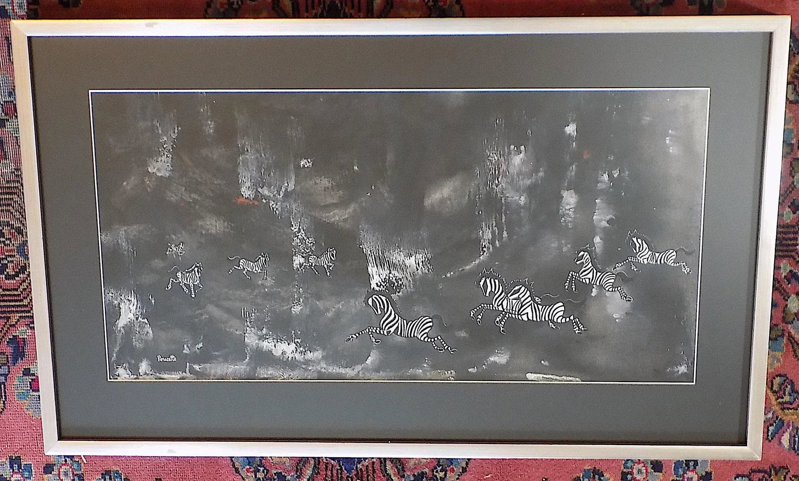 Original Vintage Nicola Ortis Poucette Signed/Framed Expressionist Gouache on Paper Zebras - 4