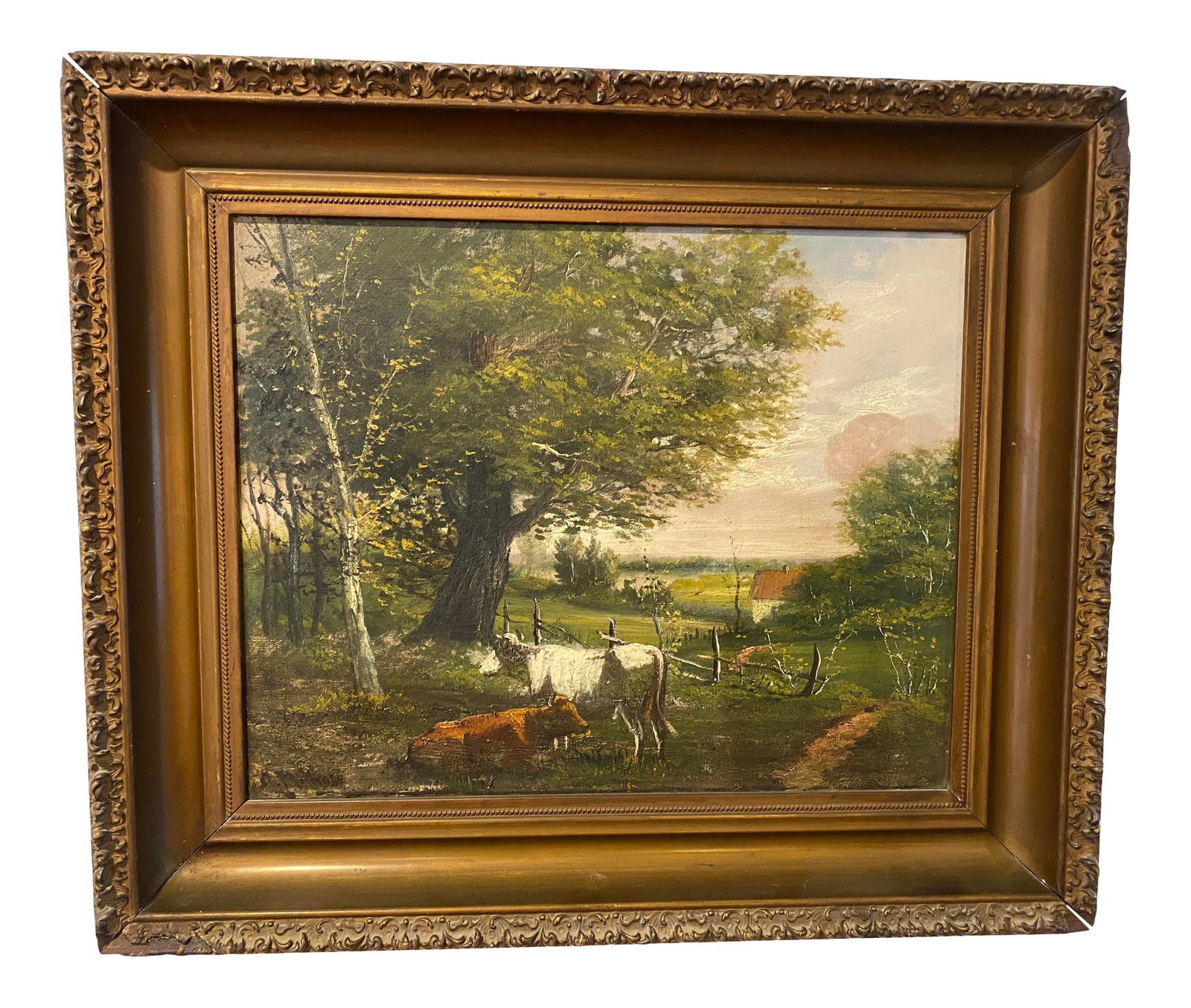 Antique Signed Oil on Canvas Painting: Lovely signed original antique oil on canvas framed painting. The painting is in excellent condition, the frame has some wear on the frame'. I believe the artist is Andrew Millrose, a British