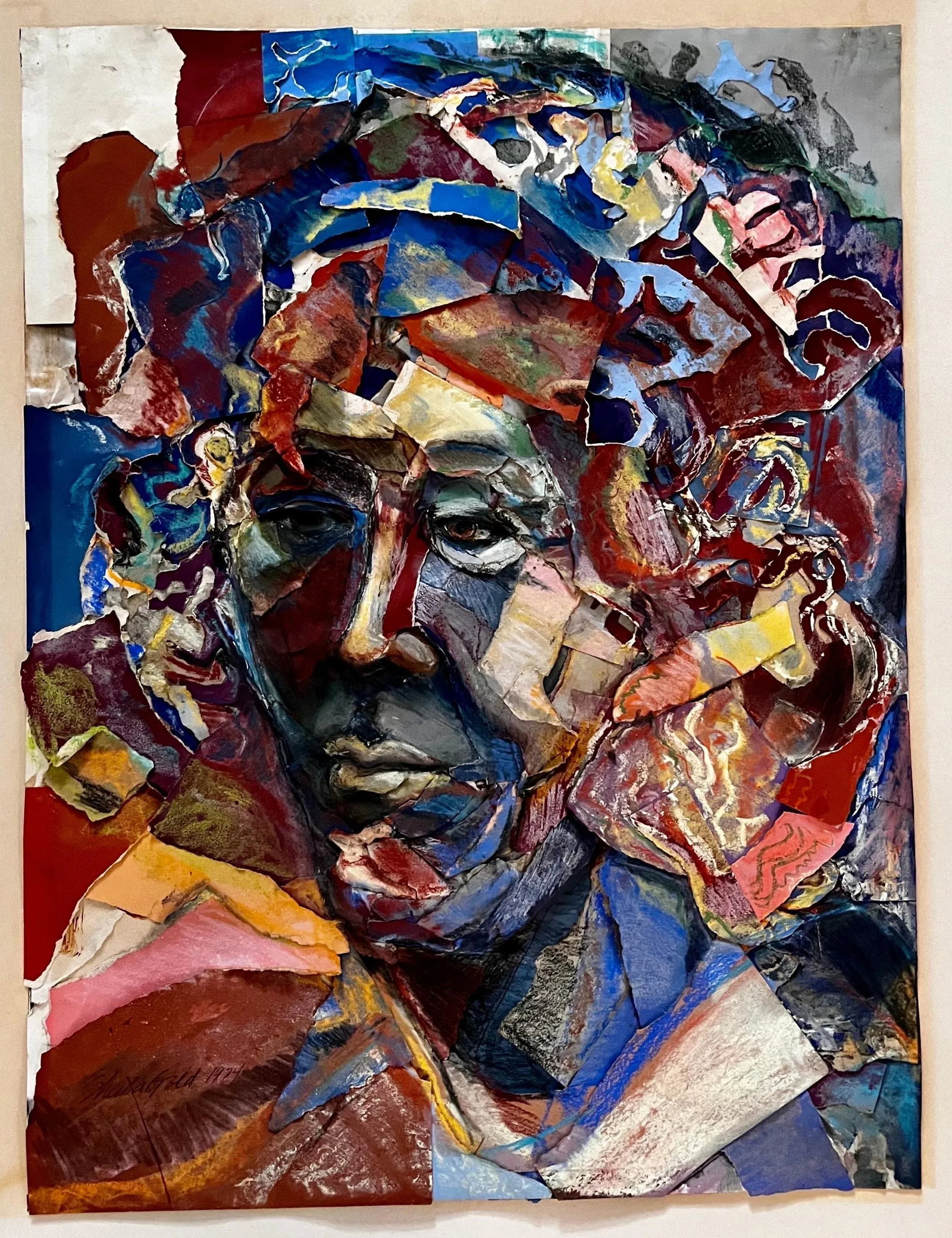 Pastel Collage Portrait of "David" by artist Sheila R. Gold, 1974 - 5