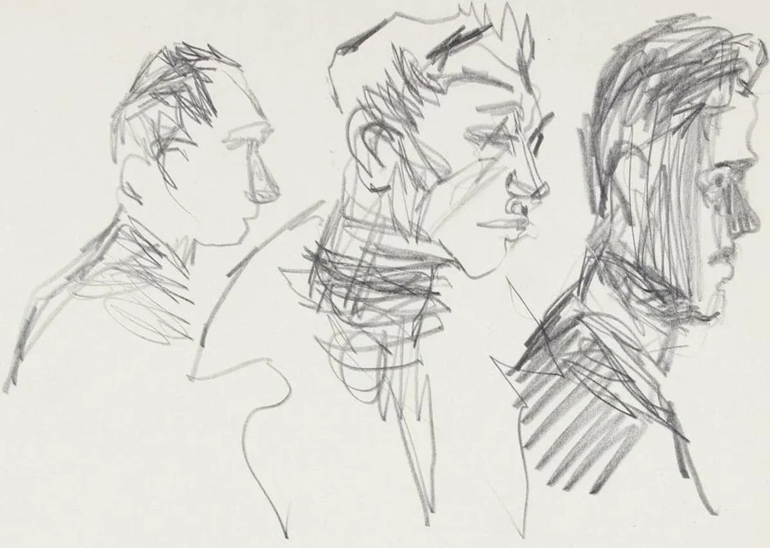 Three Modernist Faces 1940-50s Graphite - 2