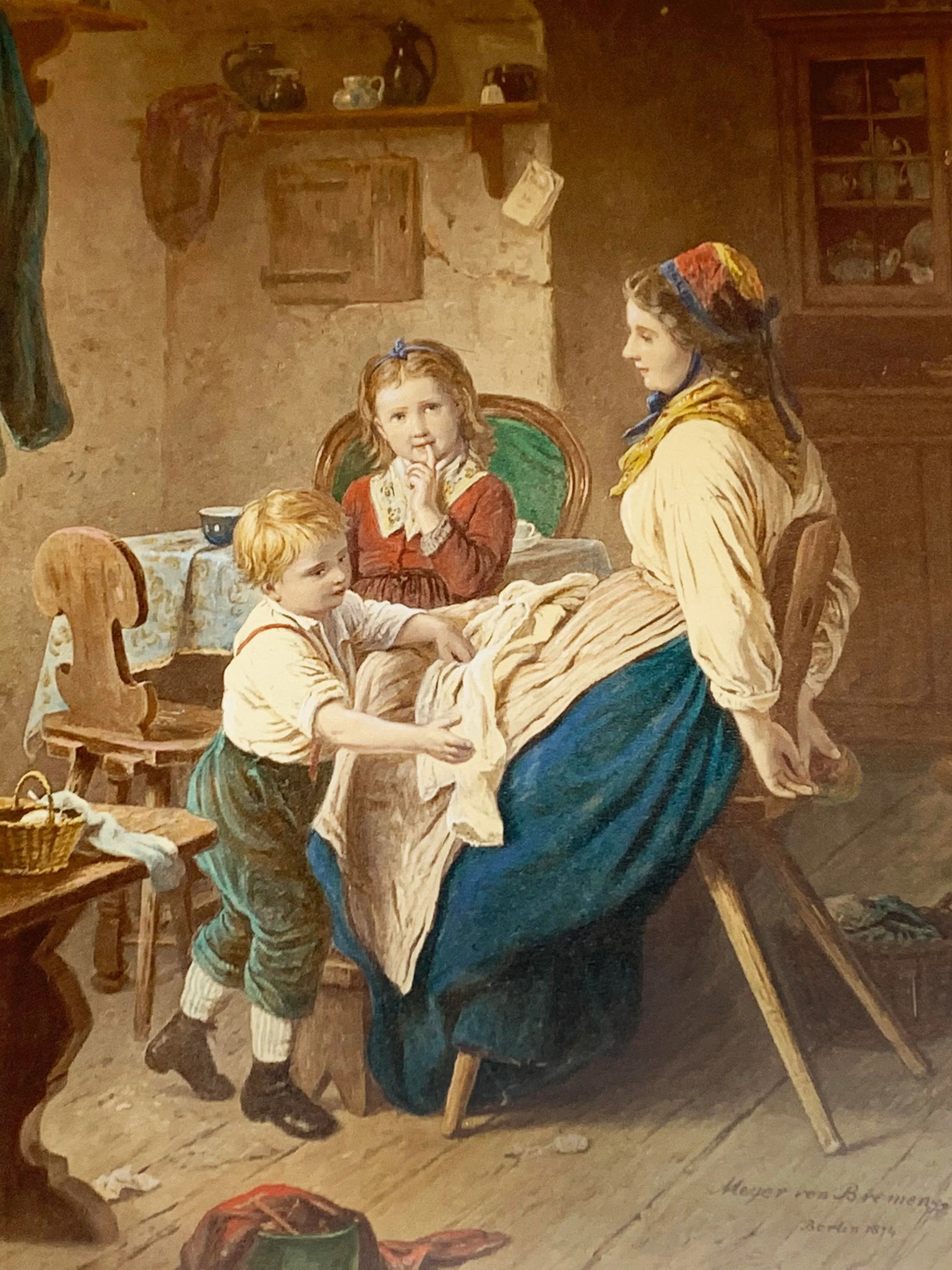 Antique Meyer Von Bremen Signed "Handy Dandy" German Hand Touched Oil on Panel Chromolithograph - 2