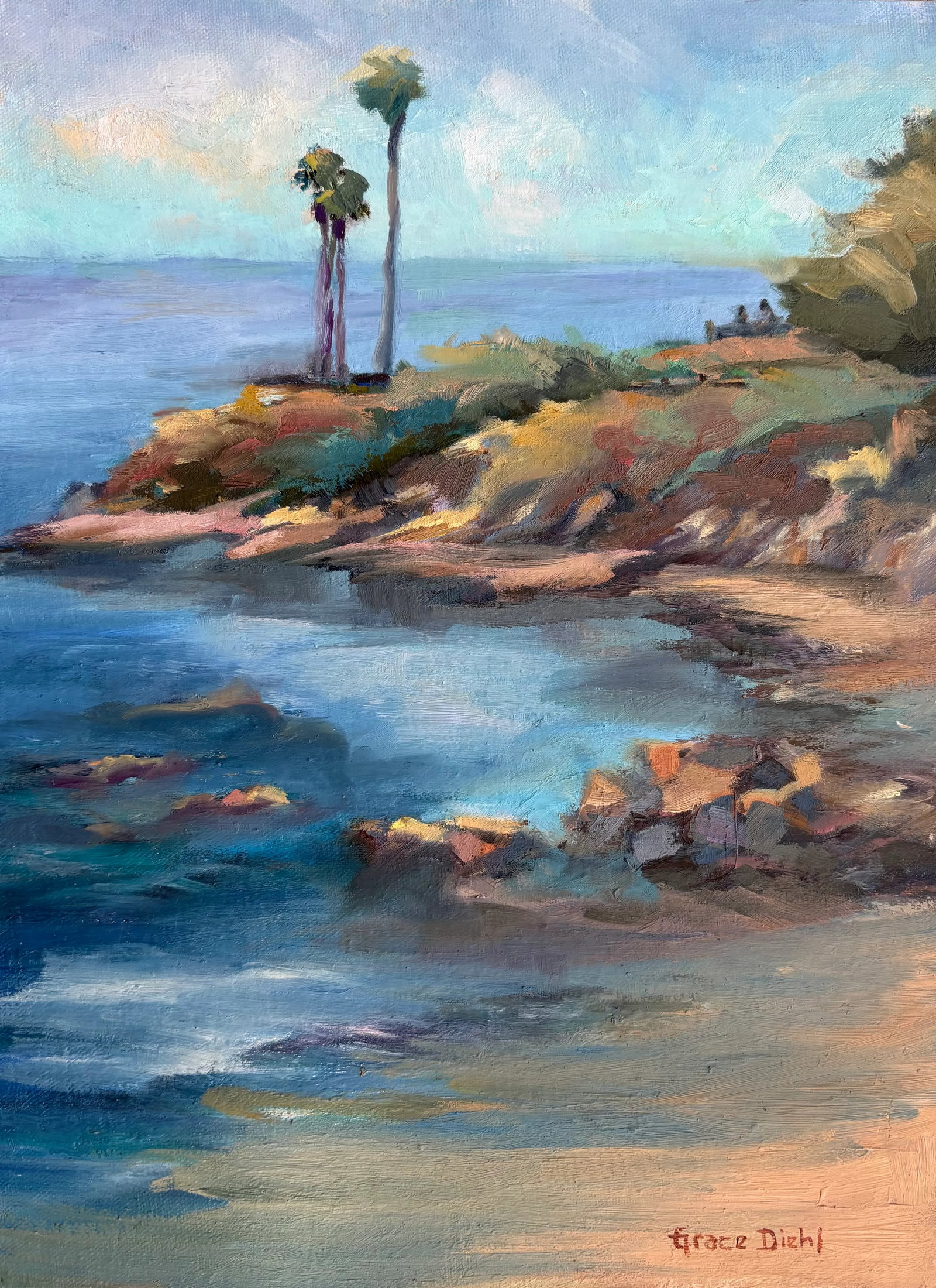 Original Fine Art Oil Painting - Grace Diehl: This is a plein air painting I've done at Laguna Beach. I enjoy coming here with so much painting material to choose from. I never tire of it. Condition: Imperfections: No Imperfections Origin: