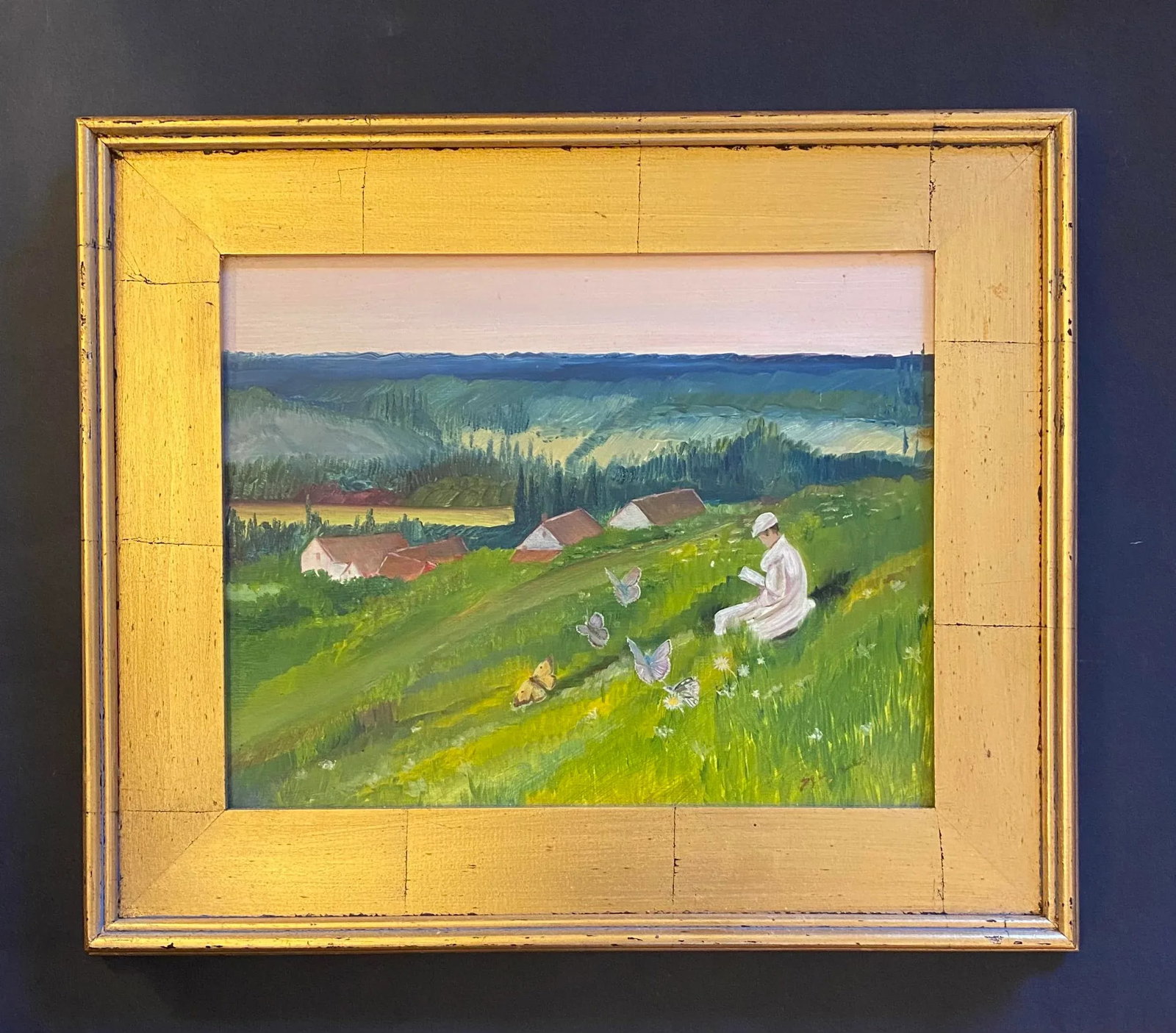 1990s Young Woman Reading a Book on a Hillside, Framed - 3