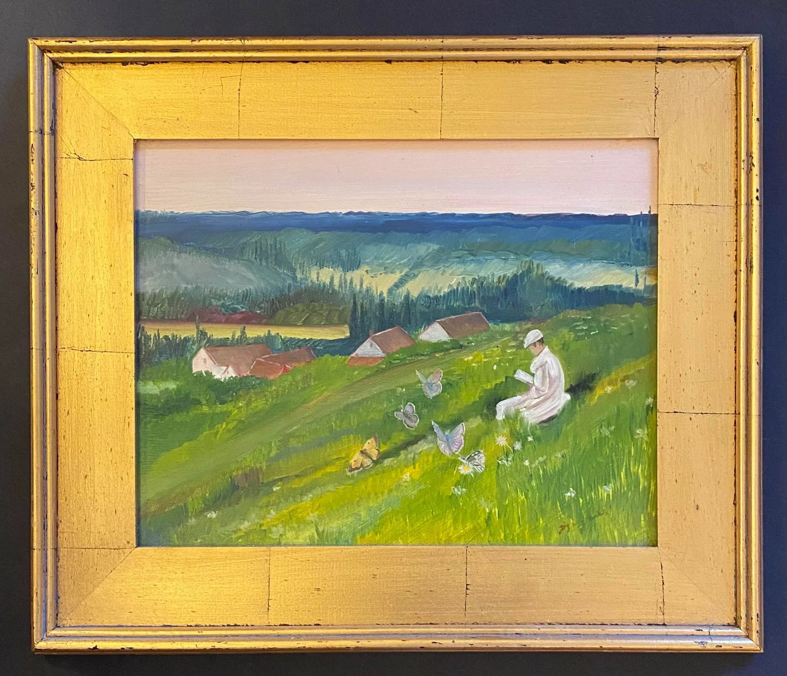 1990s Young Woman Reading a Book on a Hillside, Framed - 4