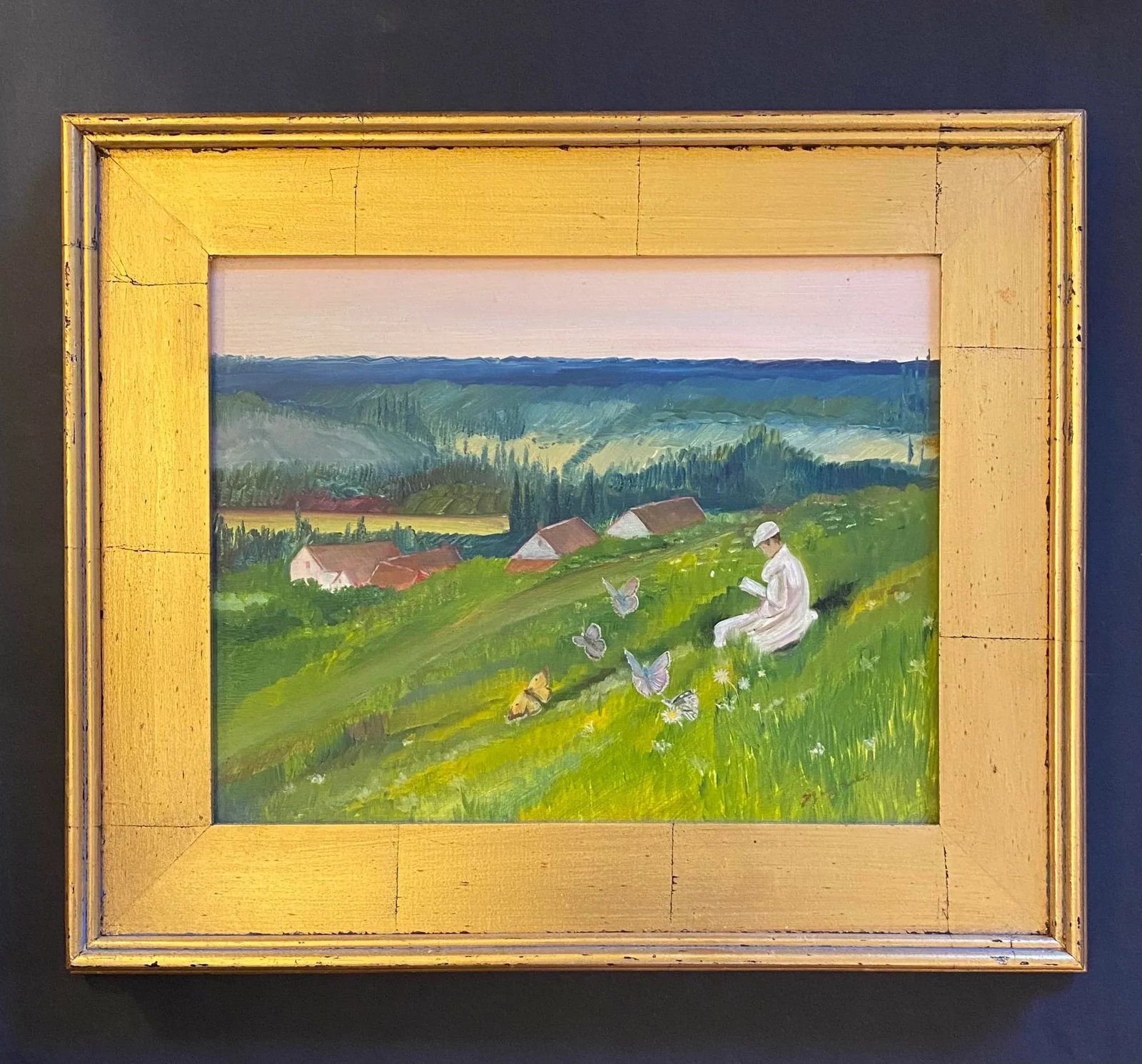 1990s Young Woman Reading a Book on a Hillside, Framed - 5
