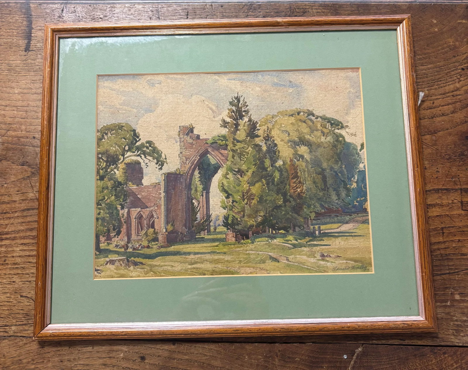 Framed Vintage Landscape Watercolor - 3