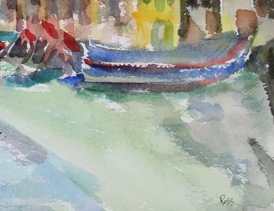 Abstracted Cityscape in Cool Colors Mid Century Watercolor - 2