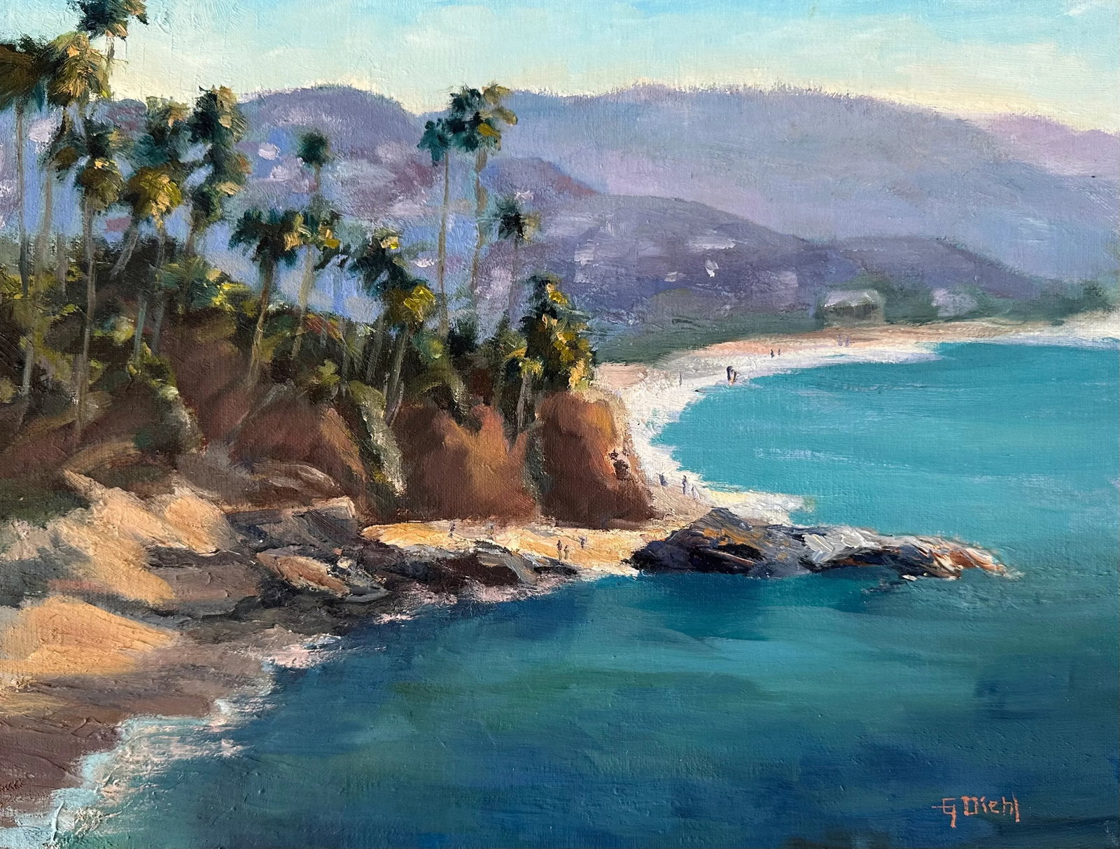 Original Oil Fine Art Painting - Coastal Shores: This painting was done exclusively plein air at Heisler Park in Laguna, CA over a couple of sessions. They were picture perfect beautiful, blue sky days. I enjoy painting in this location.