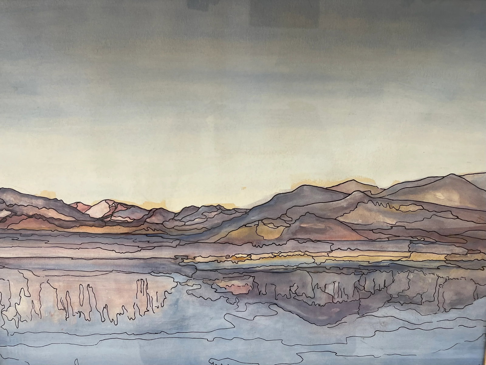 Possibly Original Mid-Century Modern Watercolor Landscape Painting Signed Mary,1969 - 8