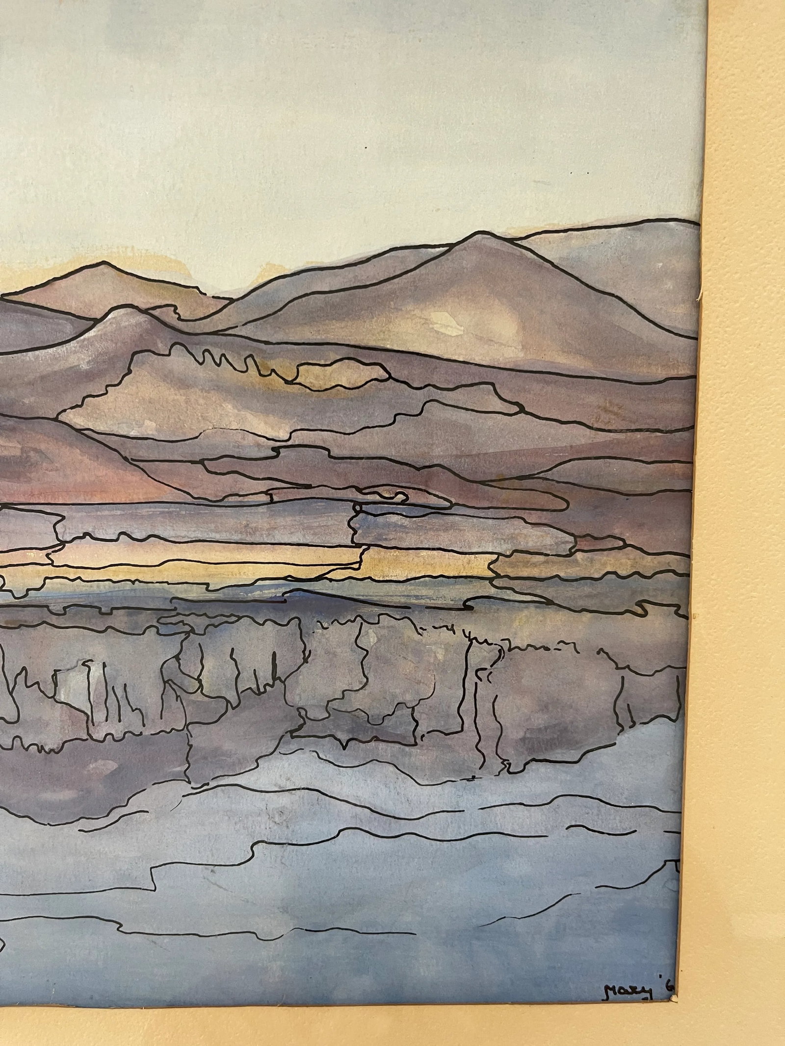 Possibly Original Mid-Century Modern Watercolor Landscape Painting Signed Mary,1969 - 9