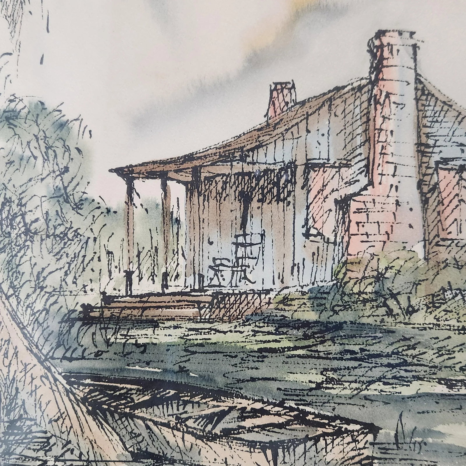 Vintage Johnny Donnels Louisiana Bayou Watercolor Painting - Cypress Landscape - 4