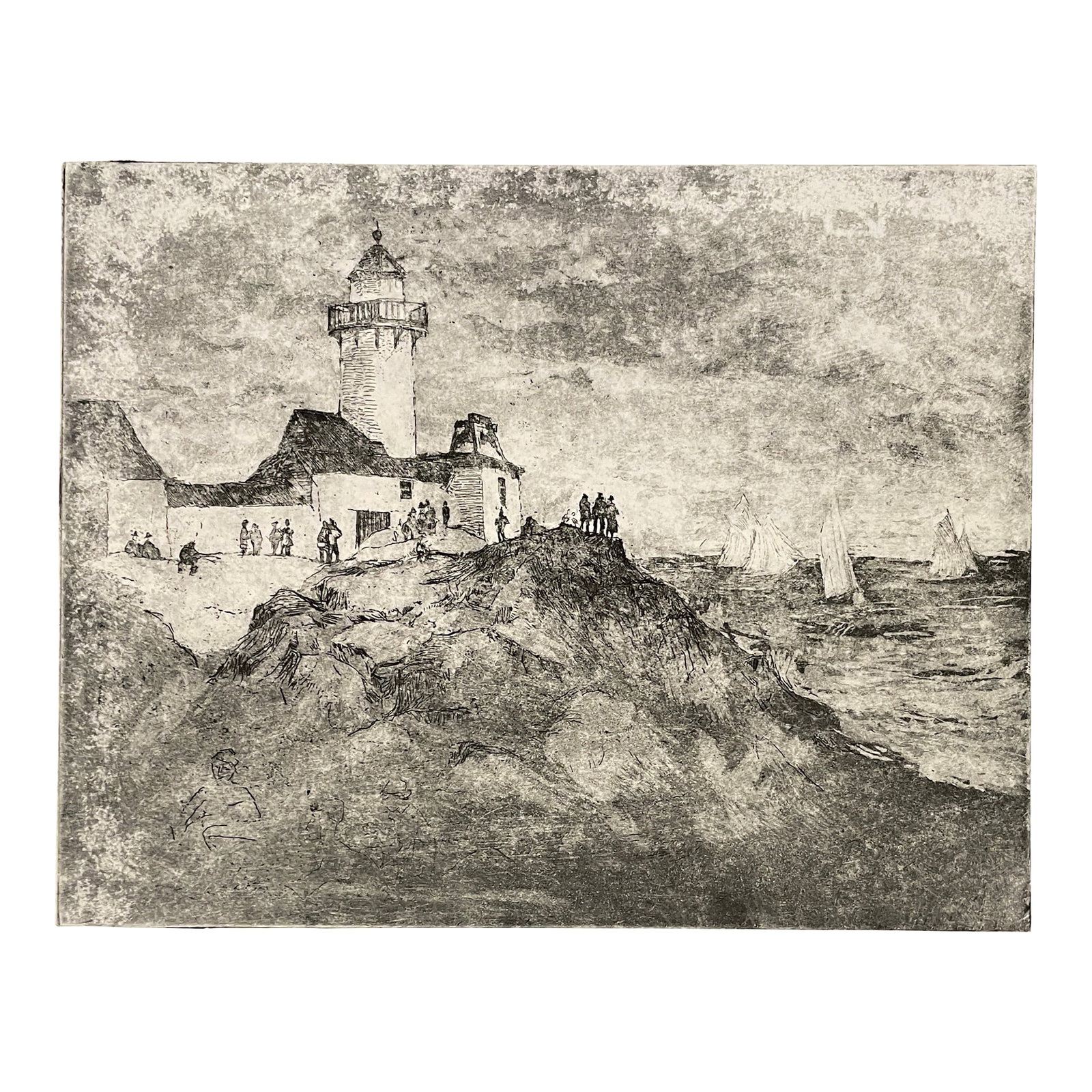 1920s William Meyerowitz Eastern Point Lighthouse on Cape Ann Etching: William Meyerowitz (1893-1981) "Eastern Point Lighthouse" or "Cape Ann Lighthouse" etching on paper. Unsigned. Plate: 8 x 10 Sheet: 9.5 x 12 This etching is in the collection of the Blanton Museum of 