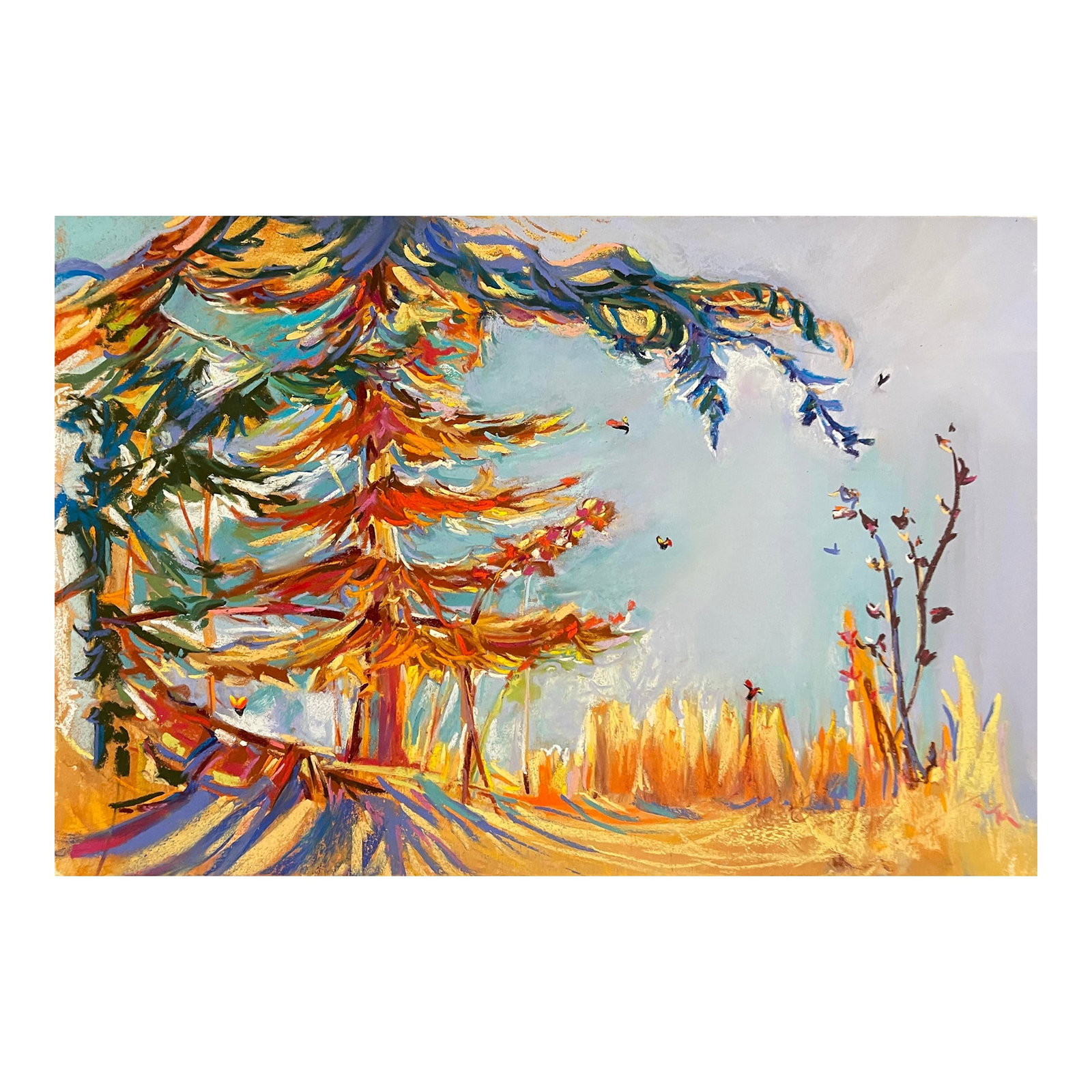 Susan Glendenning Autumn Landscape Pastel: Impressionist pastel on heavy paper of a falllandscape by Washington State artist Susan Flora Glendenning (born 1948). Signed sgraffito lower right. Glendenning was born in Virginia and trained at