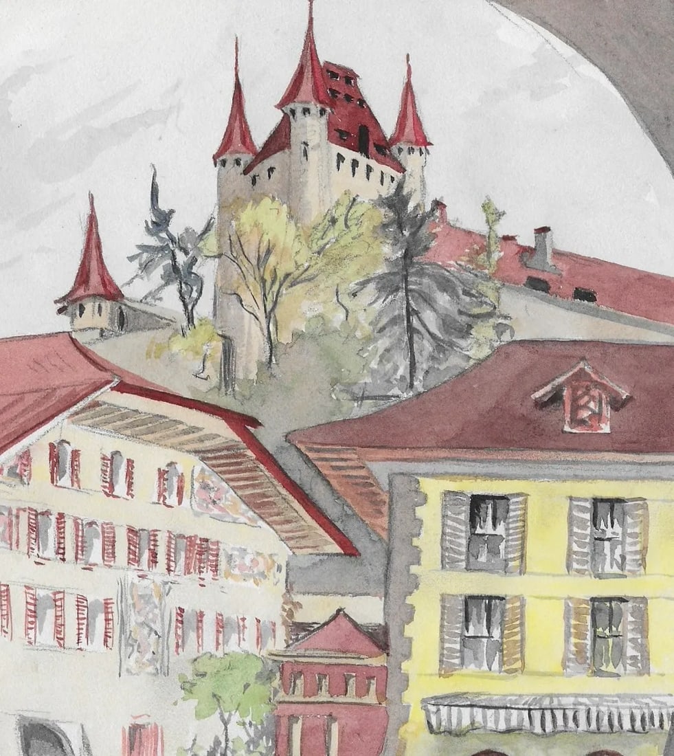 1950s Ivy Attwell Thun Switzerland Watercolor - 2