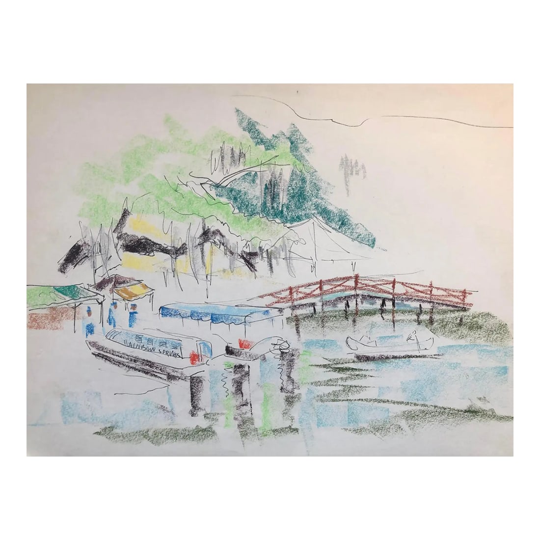 1966 Rainbow Springs Florida Landscape: From a sketchbook by an unknown artist including paintings of Florida, North Carolina and Pawley's Island, South Carolina. Condition: Alterations: Original Condition Unaltered Imperfections: Some