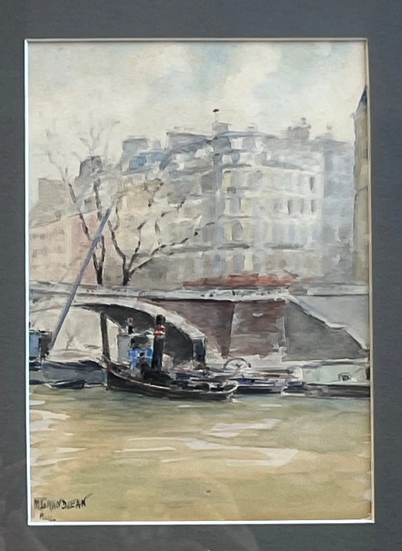 Paris Watercolor by Grandjean in Antique Frame - 2