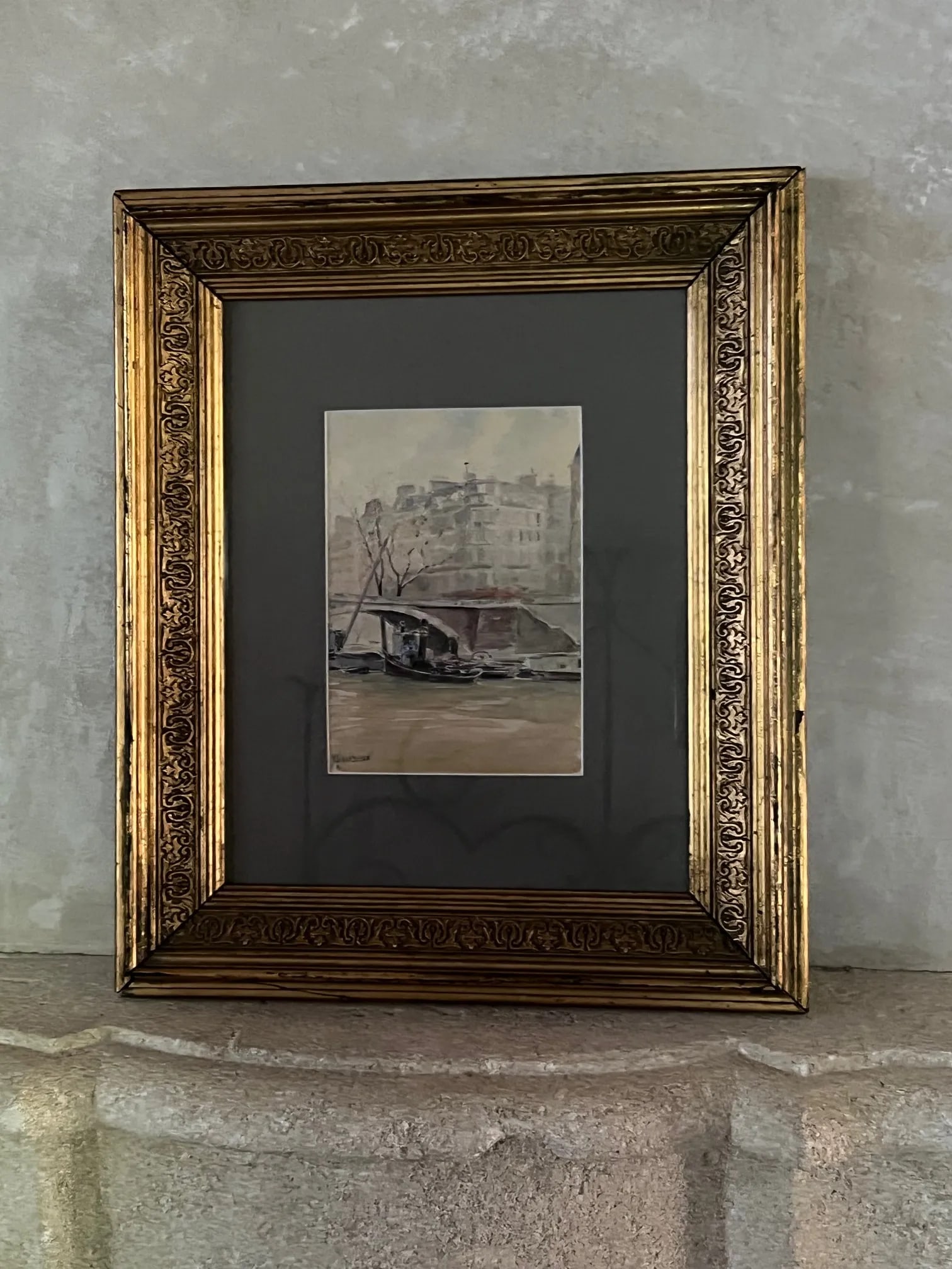 Paris Watercolor by Grandjean in Antique Frame - 3
