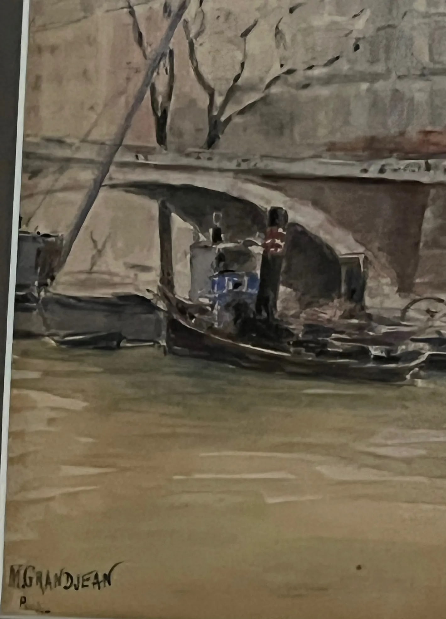 Paris Watercolor by Grandjean in Antique Frame - 4