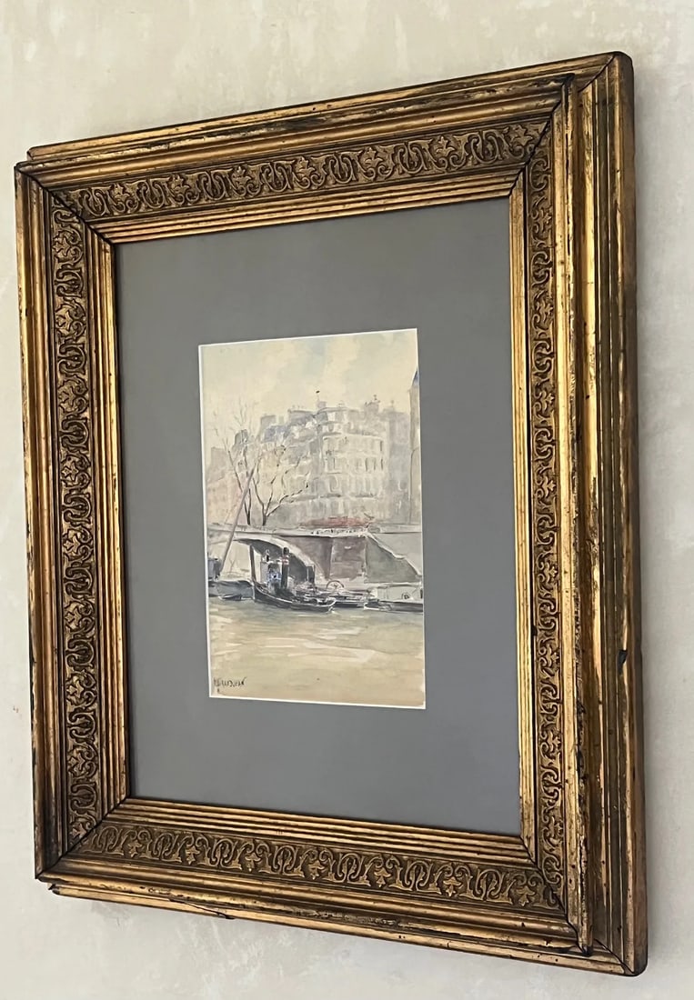 Paris Watercolor by Grandjean in Antique Frame - 6