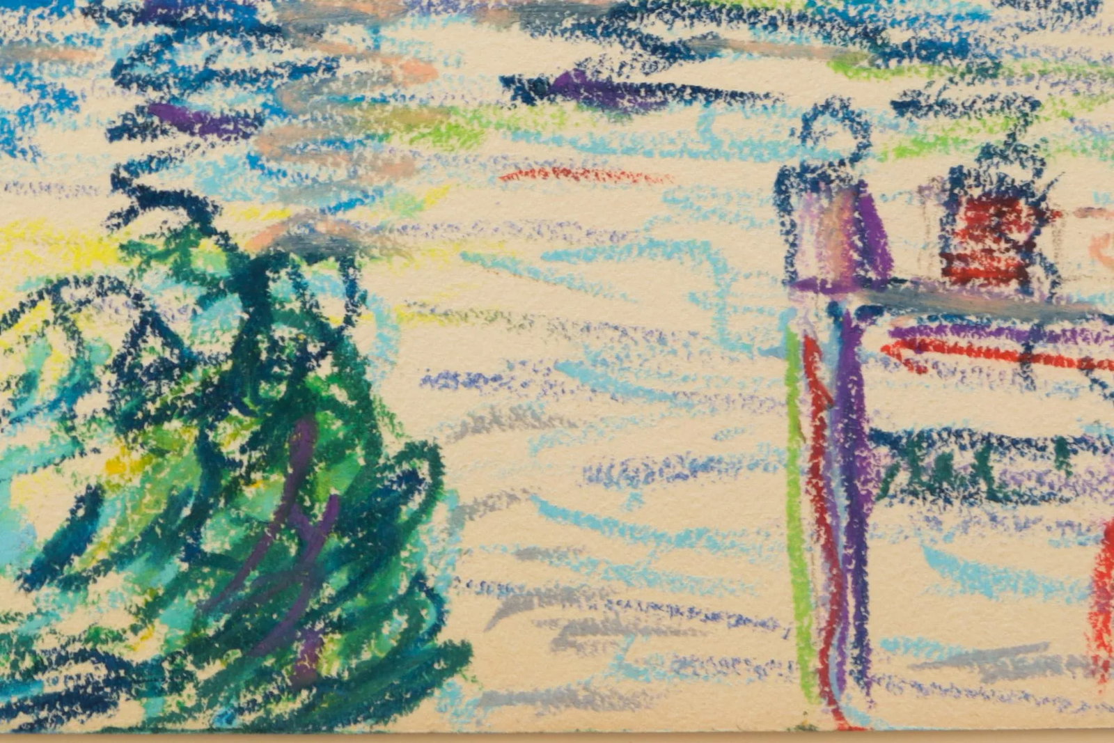 1950s Swedish Folk Art Oil Pastel Drawing of Stockholm City Hall in Sky Blue, Pink, Purple, Teal, Gr - 11