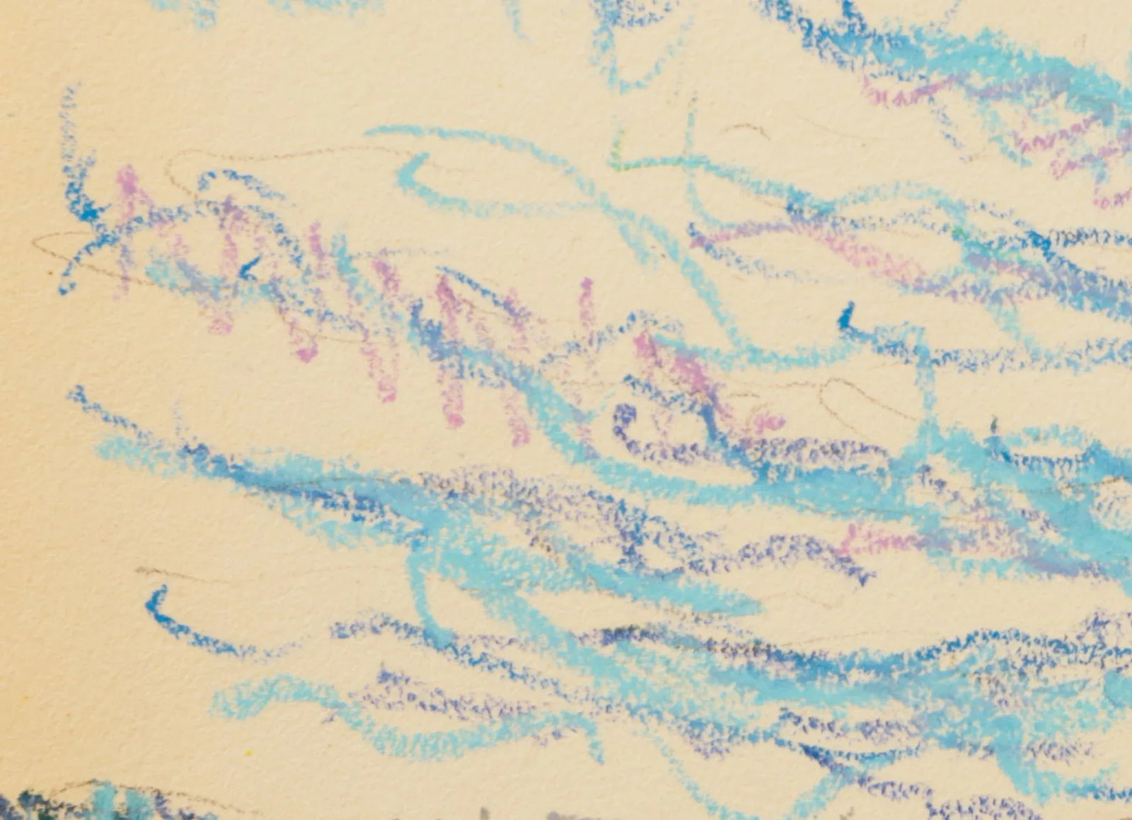 1950s Swedish Folk Art Oil Pastel Drawing of Stockholm City Hall in Sky Blue, Pink, Purple, Teal, Gr - 13