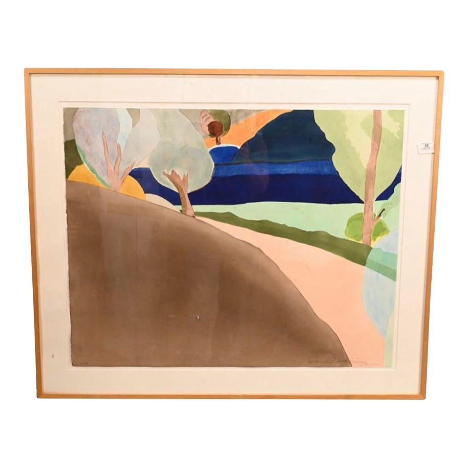 1970's Italian Abstract Landscape Lithograph, Framed: Italian Abstract Landscape with Trees by American Artist Paul Narkiewicz (American 1937) from the 1970's, Pencil Signed LR Numbered 21/76 Condition: Alterations: Original Condition Unaltered Imperfect