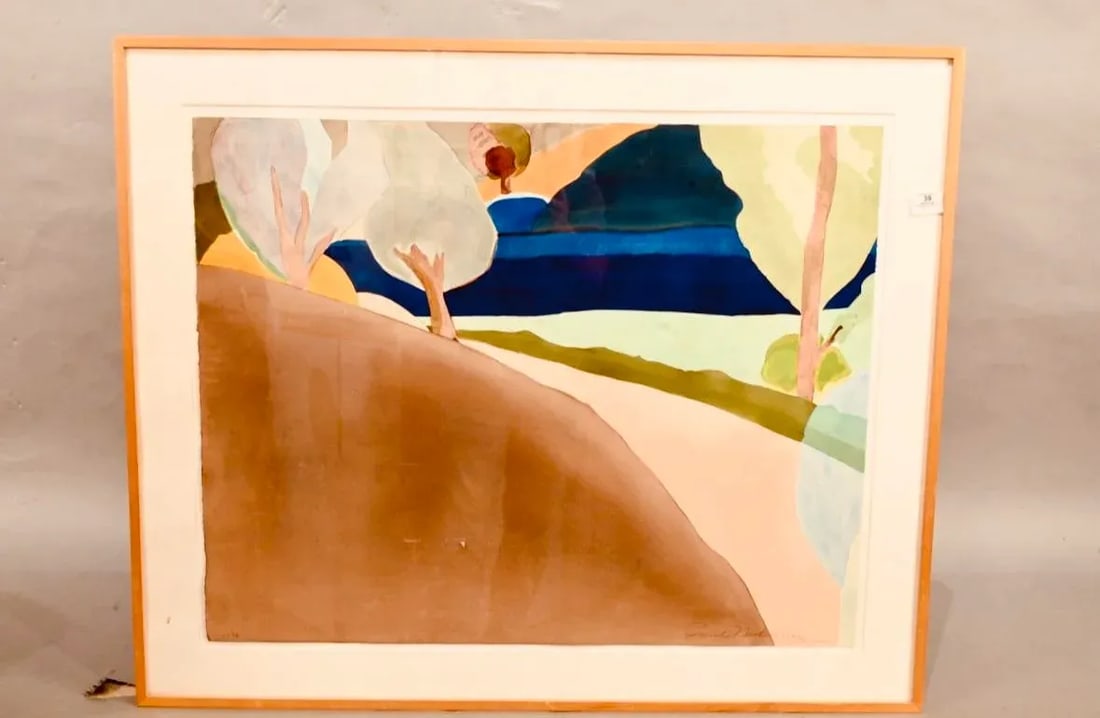 1970's Italian Abstract Landscape Lithograph, Framed - 3
