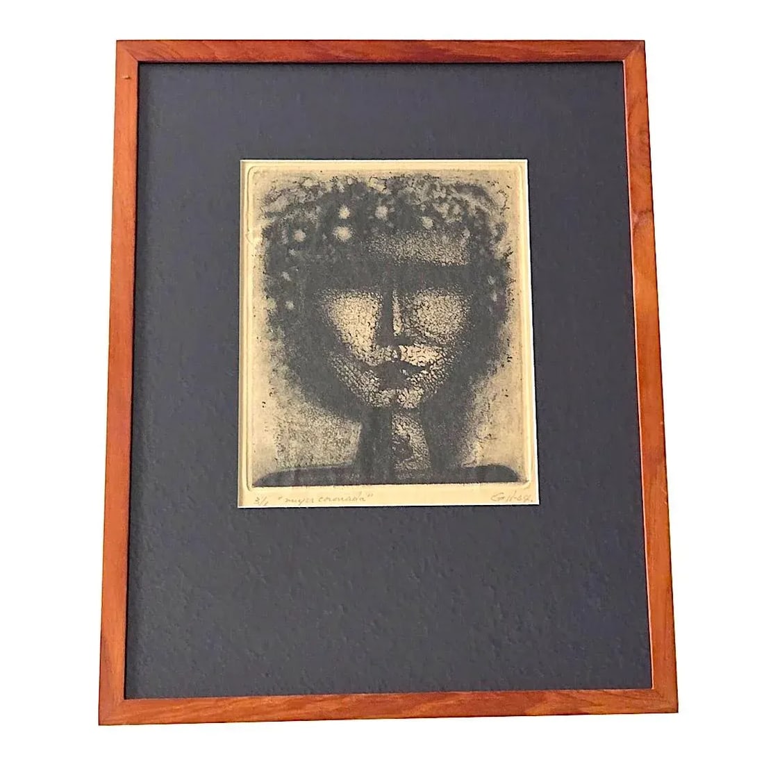 1964 Anibal Gil Woodcut Print: "Mujer Coronada", Framed - 2