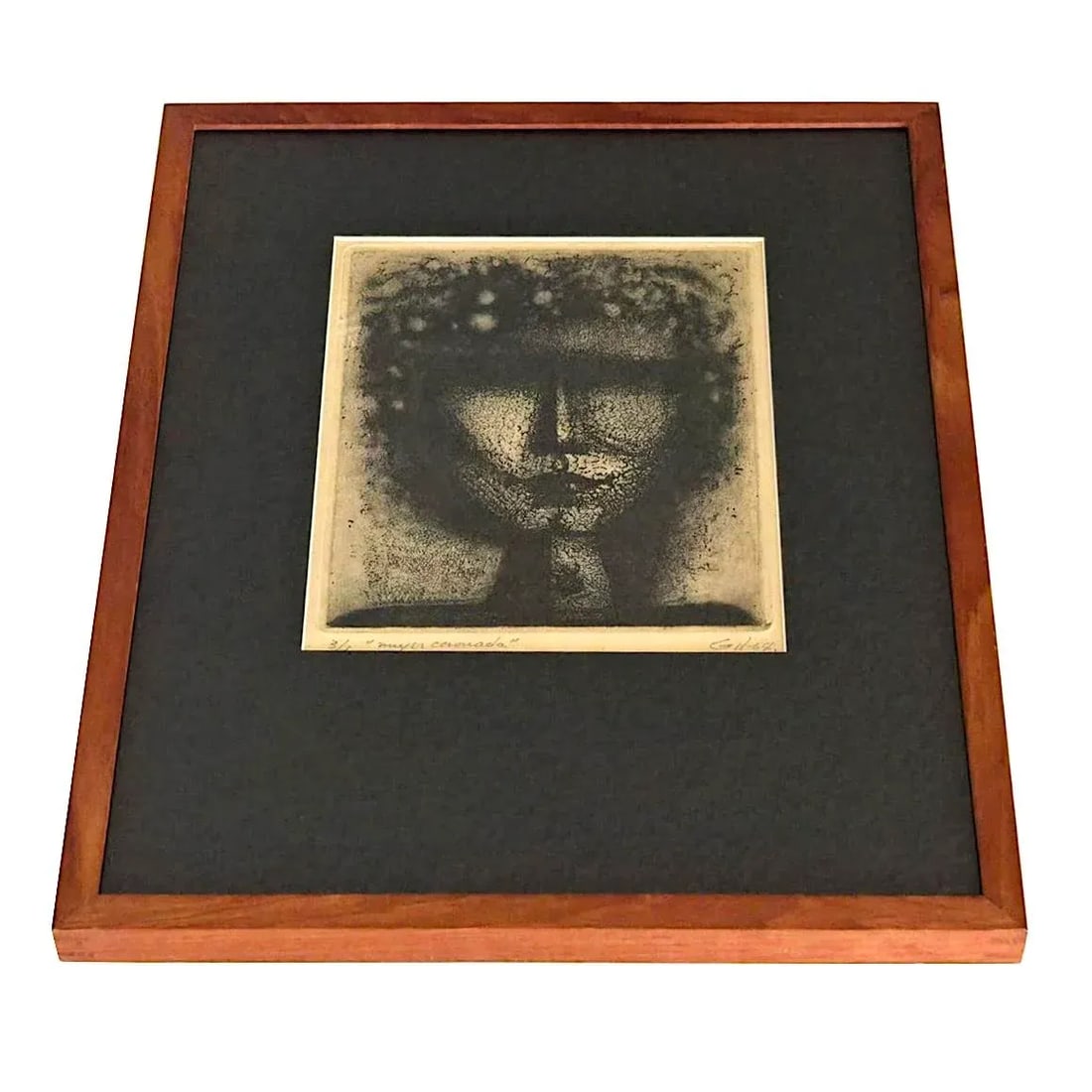 1964 Anibal Gil Woodcut Print: "Mujer Coronada", Framed - 6