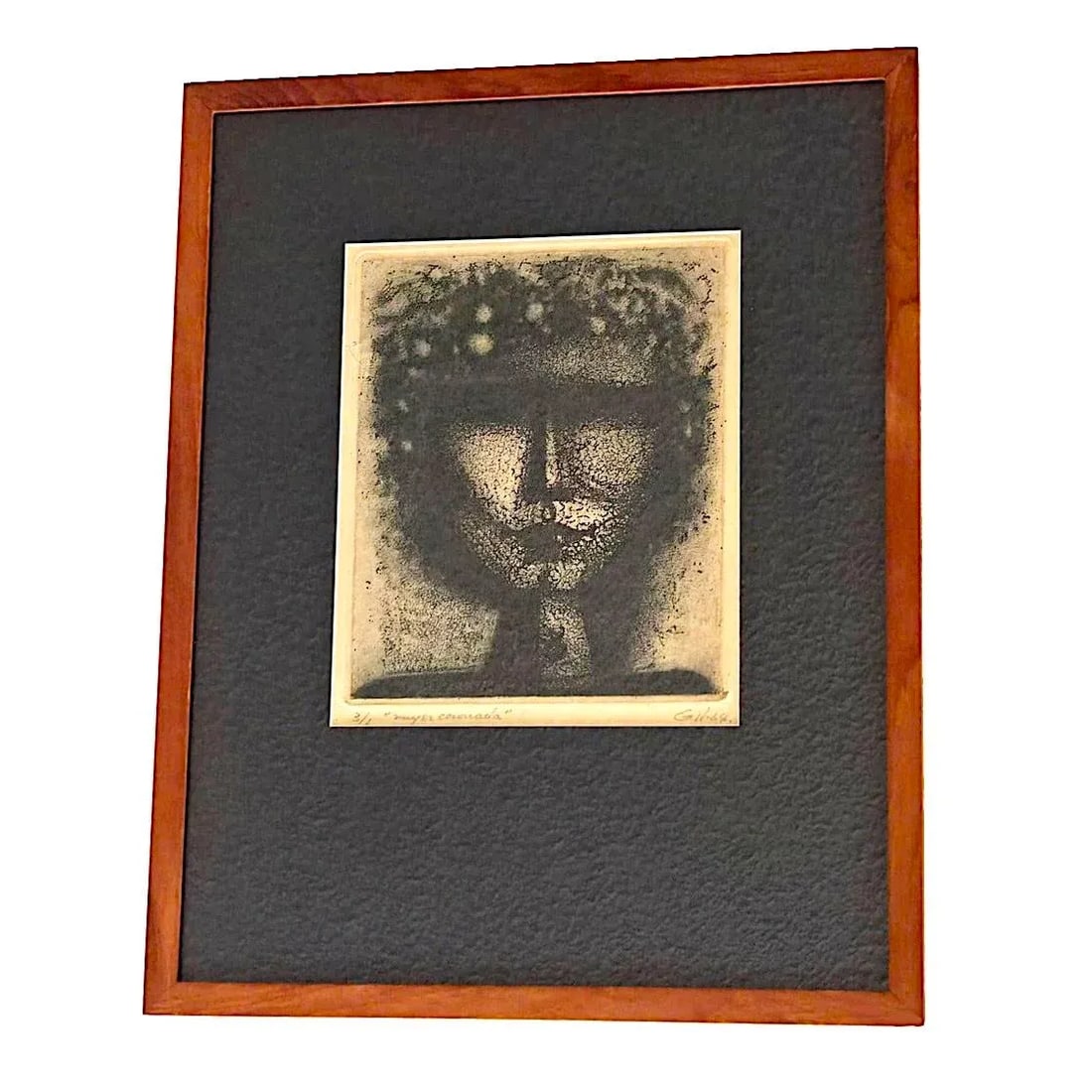 1964 Anibal Gil Woodcut Print: "Mujer Coronada", Framed - 9