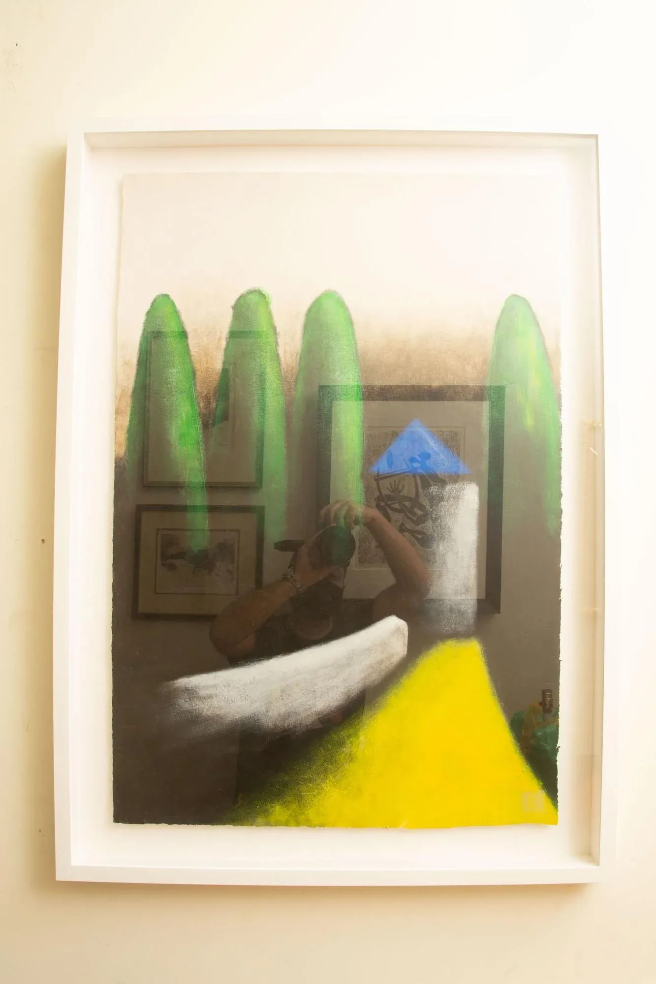 Vintage Larry Laslo Mixed Media Abstract Landscape Green, Yellow, Gray, Blue Painting on Paper Custo - 10