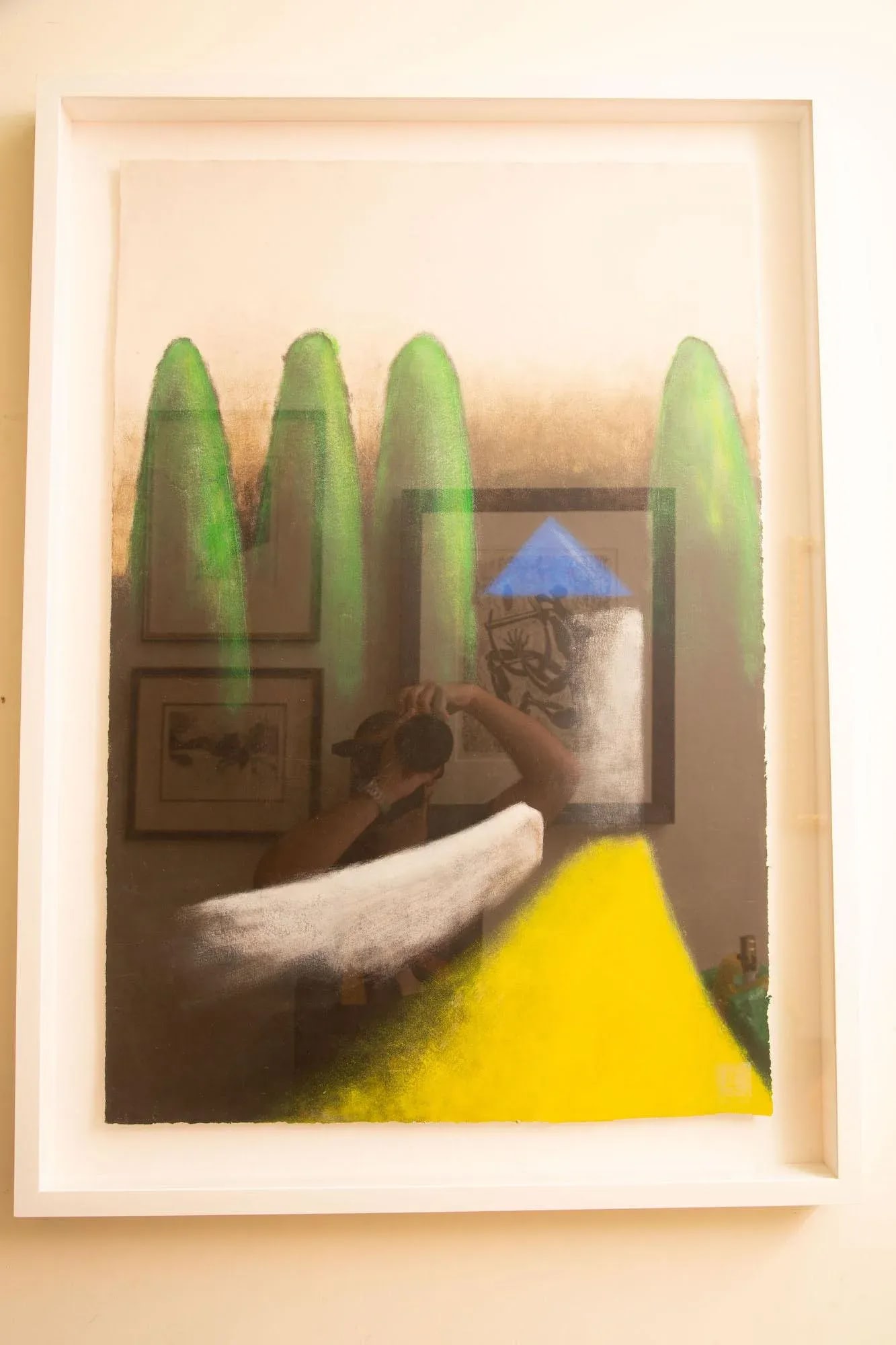 Vintage Larry Laslo Mixed Media Abstract Landscape Green, Yellow, Gray, Blue Painting on Paper Custo - 2