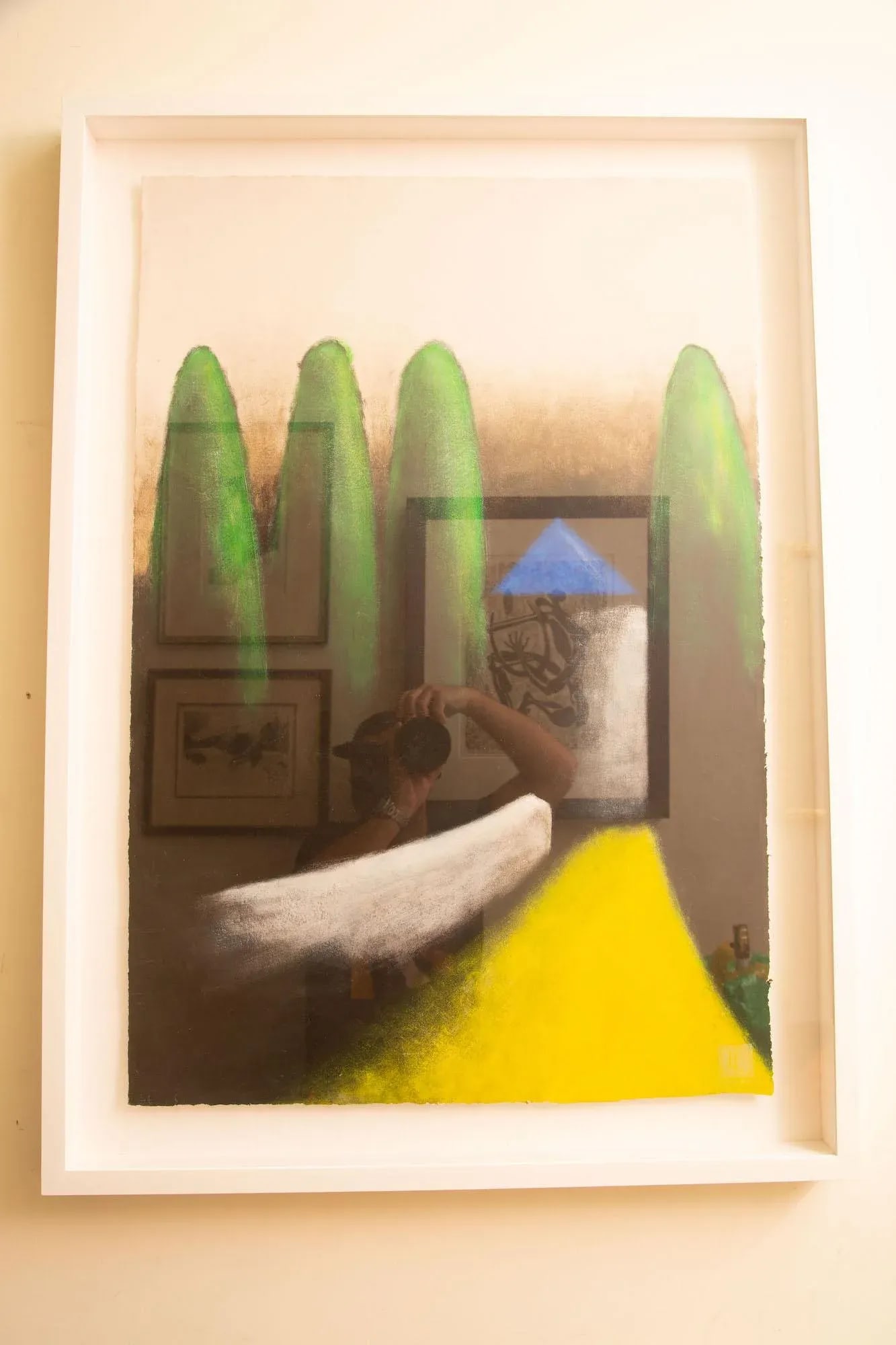 Vintage Larry Laslo Mixed Media Abstract Landscape Green, Yellow, Gray, Blue Painting on Paper Custo - 3
