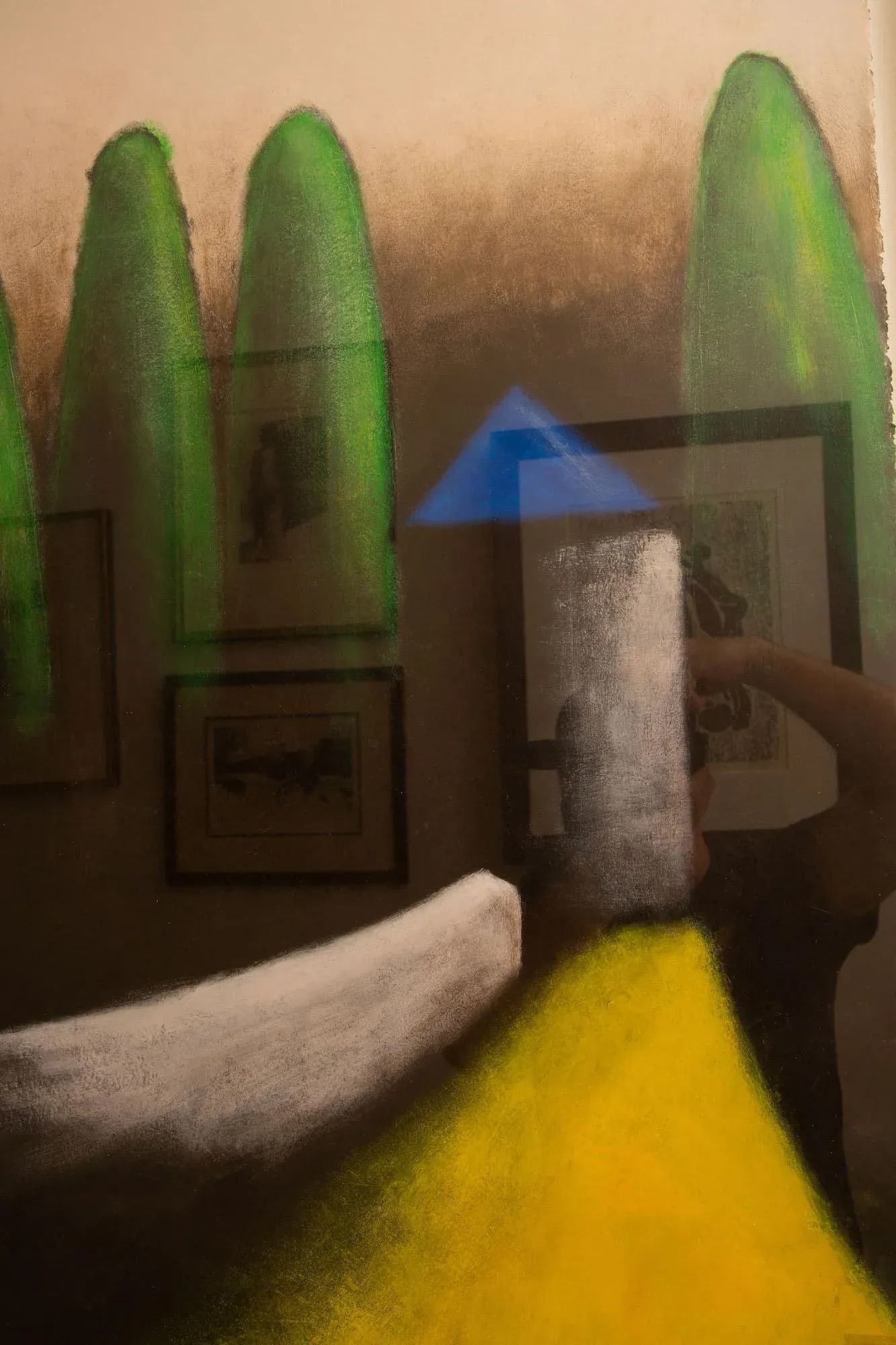 Vintage Larry Laslo Mixed Media Abstract Landscape Green, Yellow, Gray, Blue Painting on Paper Custo - 7