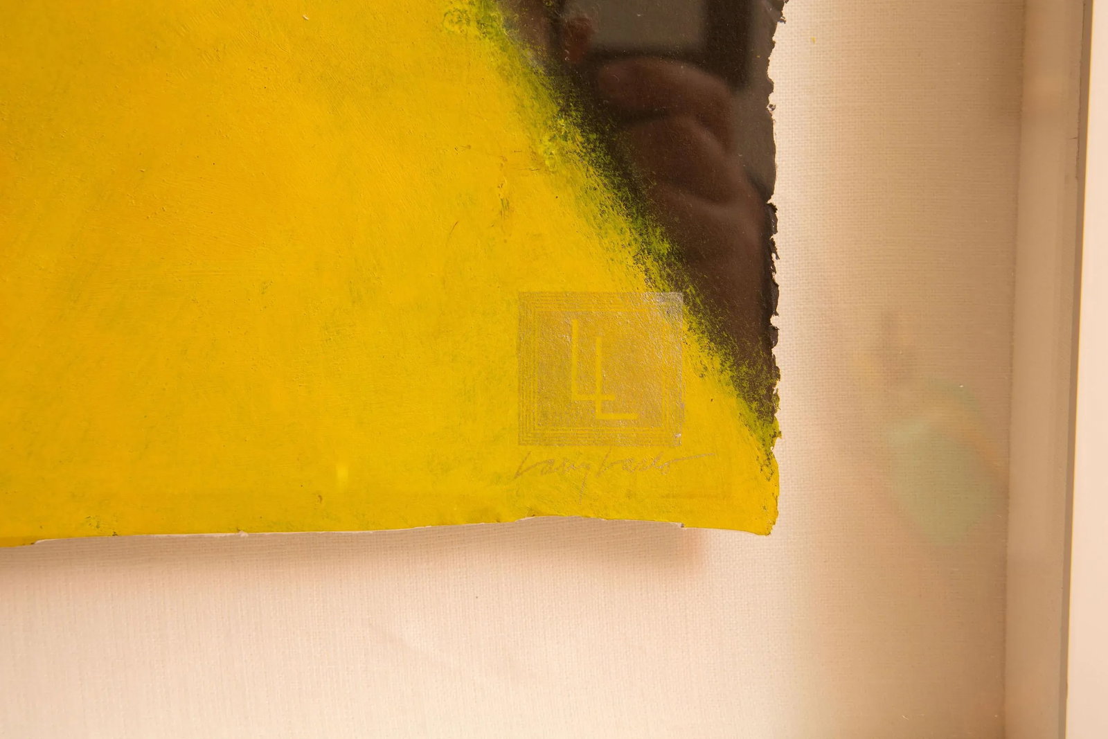 Vintage Larry Laslo Mixed Media Abstract Landscape Green, Yellow, Gray, Blue Painting on Paper Custo - 9