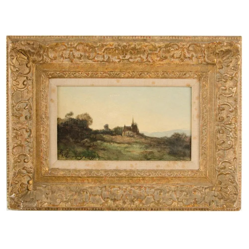 Henri-Joseph Harpignies (French 1819-1916) "Lonely Church" Oil on Canvas Signed and Dated '11 - 10