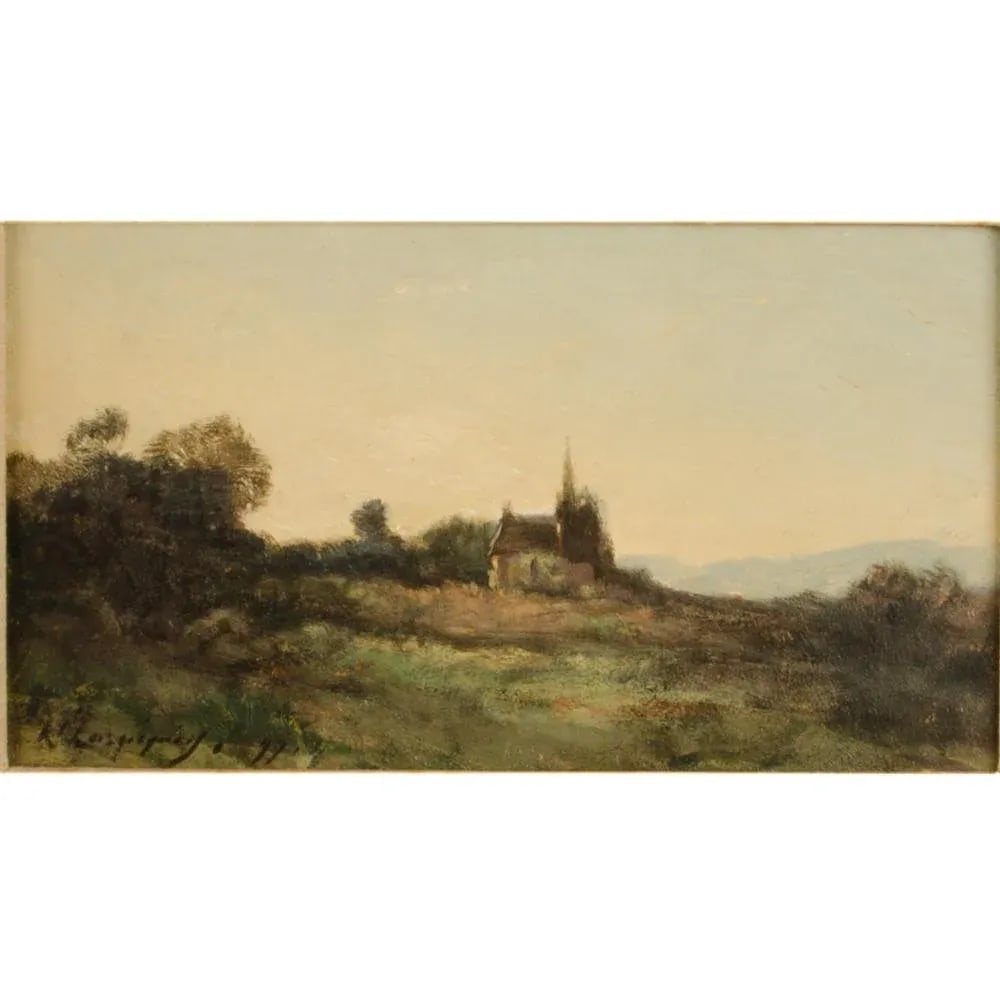 Henri-Joseph Harpignies (French 1819-1916) "Lonely Church" Oil on Canvas Signed and Dated '11 - 2