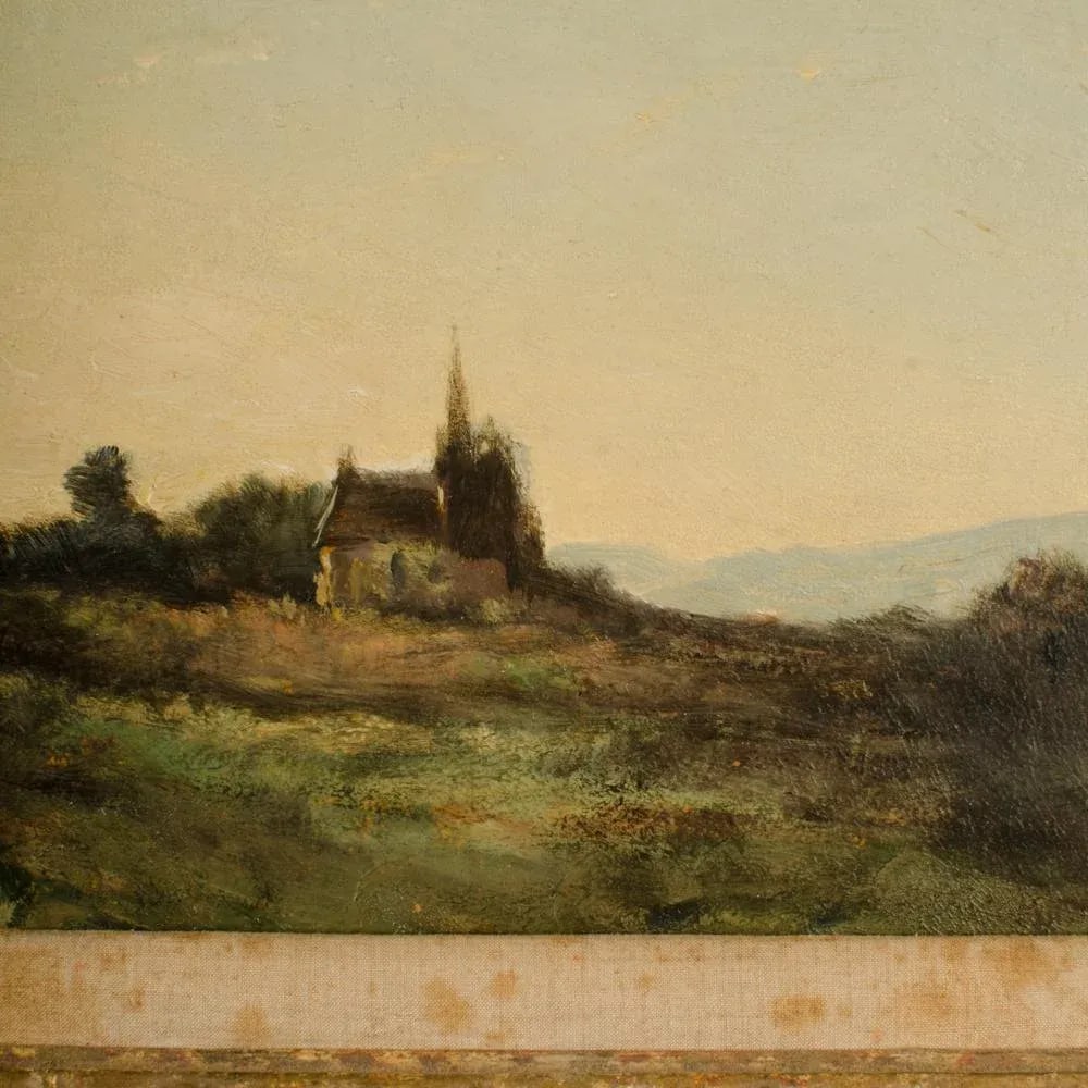 Henri-Joseph Harpignies (French 1819-1916) "Lonely Church" Oil on Canvas Signed and Dated '11 - 4