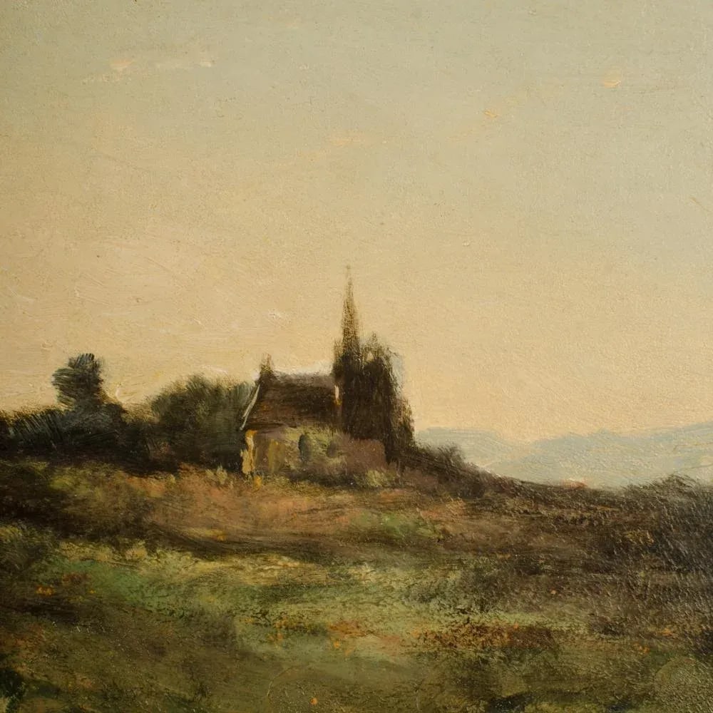 Henri-Joseph Harpignies (French 1819-1916) "Lonely Church" Oil on Canvas Signed and Dated '11 - 7