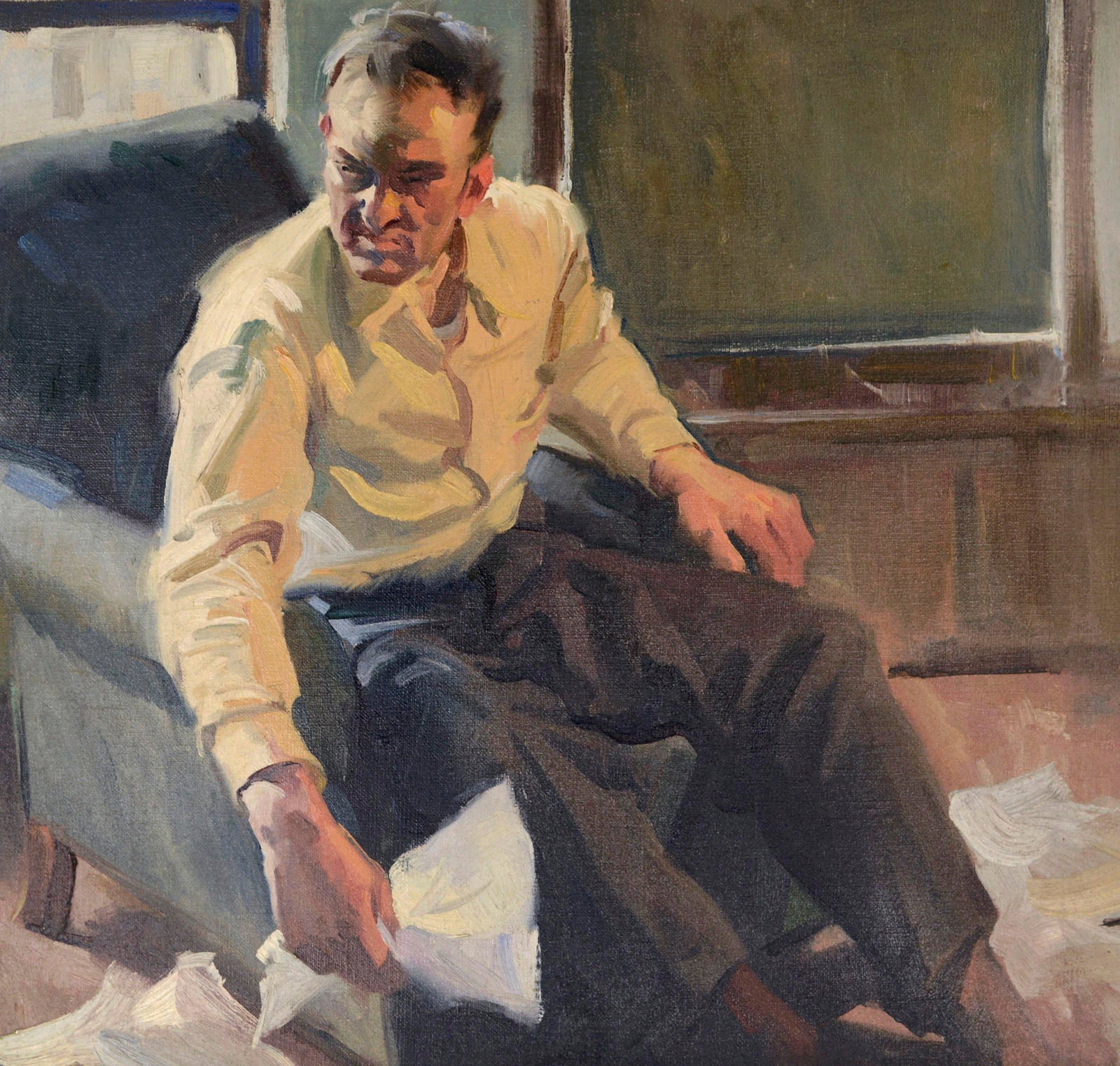 Portrait of a Man in Armchair, Mid Century Short Story Illustration by Charles Kinghan - 2