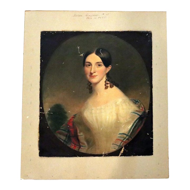 Antique Oil on Canvas Portrait Painting of a Debutant C1820: Antique Oil On Canvas Portrait Of A Debutant Unsigned C1820 Measures - 29 3/4" x 25" x 1/16" An exquisite antique oil on canvas portrait depicting a young woman debutant from the early 19th century.