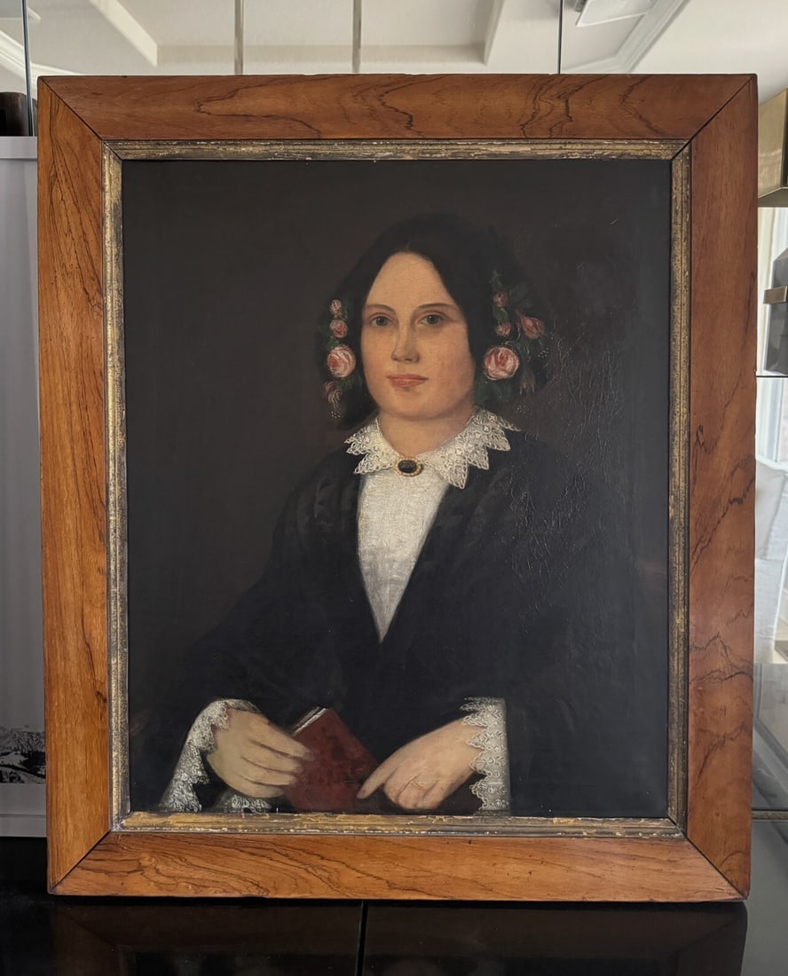 Antique 1853 Victorian Oil Portrait of Lady Mary Rogers and Gentleman or Husband and Wife - Set of 2 - 2