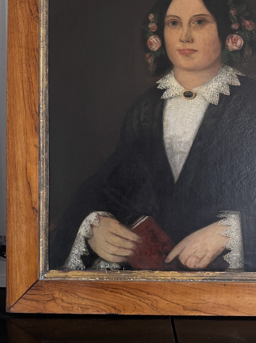 Antique 1853 Victorian Oil Portrait of Lady Mary Rogers and Gentleman or Husband and Wife - Set of 2 - 7