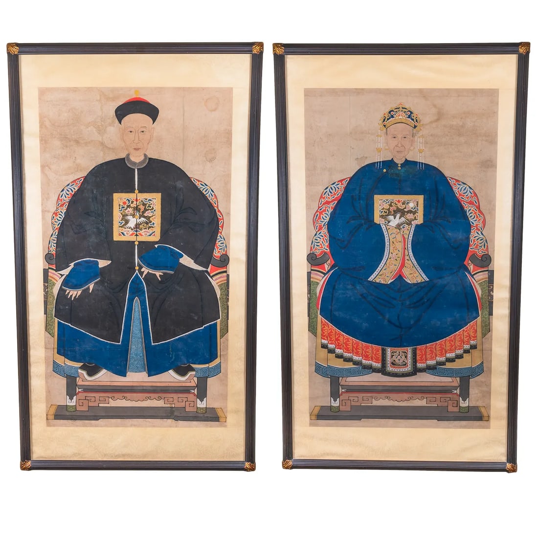 19th Century Ming Dynasty Chinese Ancestral Paintings, Framed - a Pair - 4