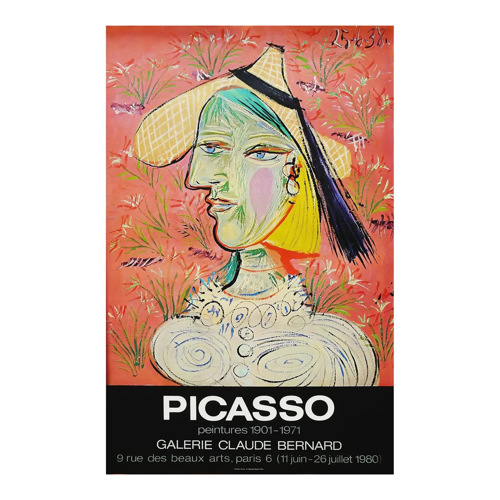 1980s Pablo Picasso Exhibition Poster at the Galerie Claude Bernard, Paris, France. Huge: Artist : Pablo Picasso Year : 1980 Original Exhibition poster by Pablo Picasso for the exhibition at the Galerie Claude Bernard in Paris, France 1980. Size 35.25 x 23 in. Publiahed by SPADEM, Paris,