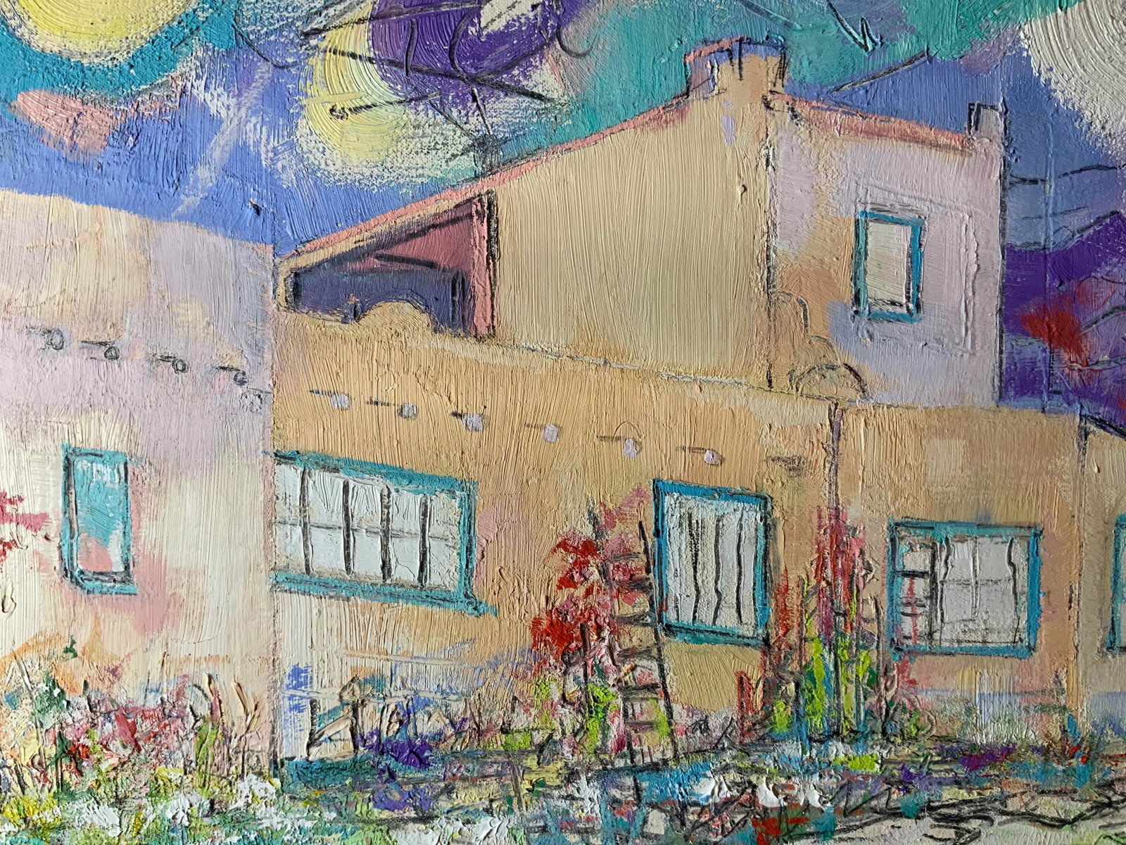 1990s Abstract House Portrait Oil Painting by Laurie H. Phelps - 3