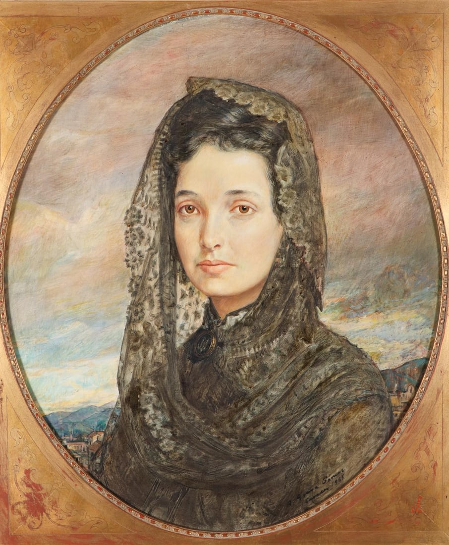 Portrait of a Woman in Black Lace Mantilla, Signed Gamez, Ca. 1965 - 2