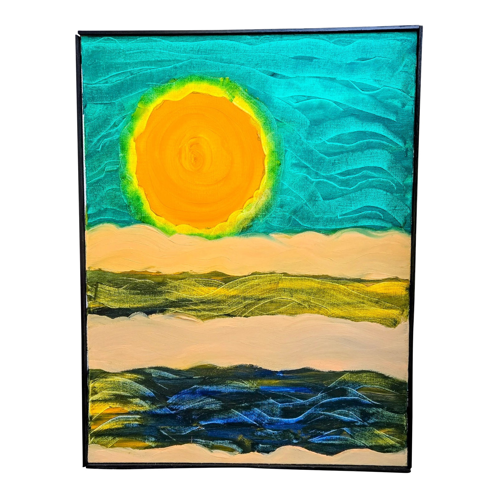Primitive Futurism "Celestial Sunflowers" Oil Painting by Artist John Carnright: John Carnright (1945-2023) was a unique and multitalented artist. Many of his existing concepts, ideas, writings and visualizations were realized in completed paintings, as well as in his massive and 