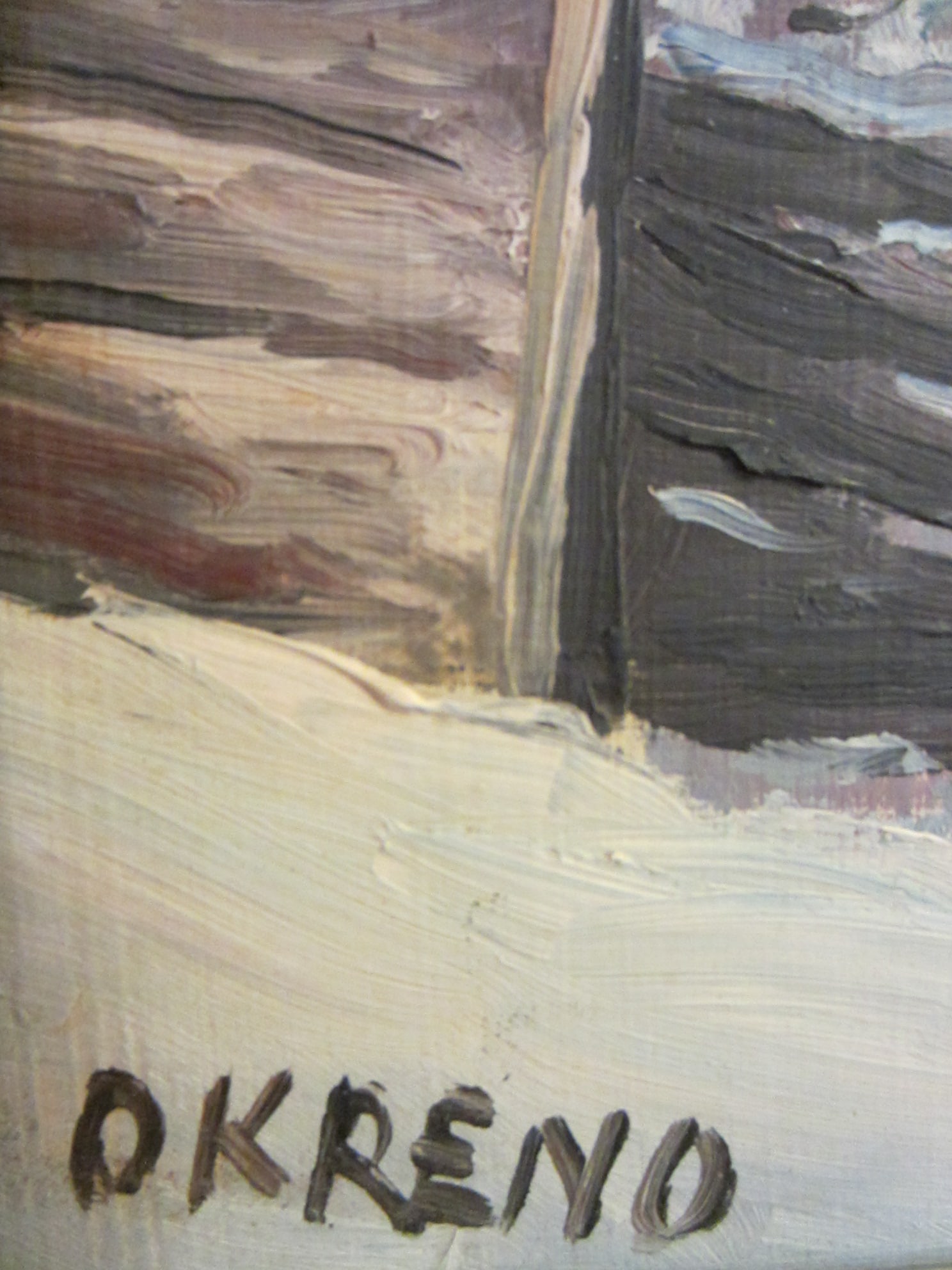 1940s Okreno Winter Scene Ski Lodge Snow Mountain Oil on Board Signed Painting - 8