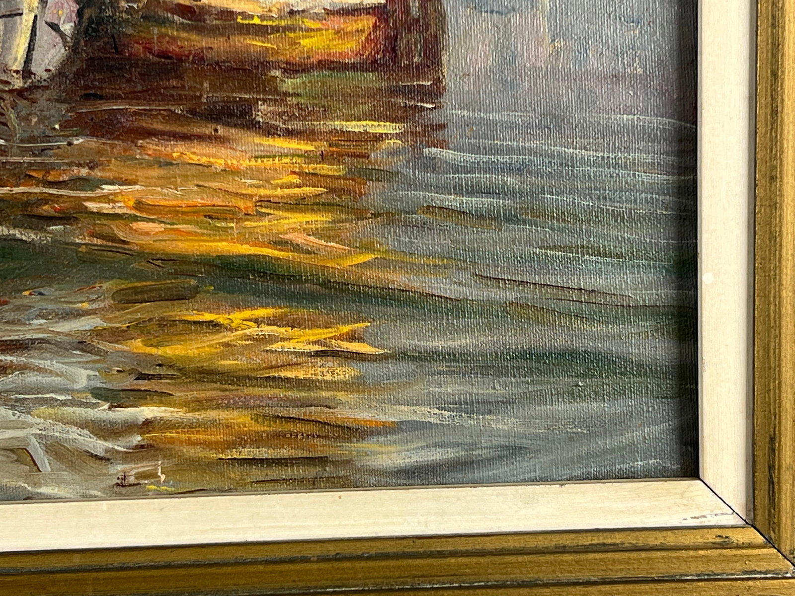 Early 20th Century Painting Oil on Canvas "Two Ships Off the Beach" Signed Lower Left - 5